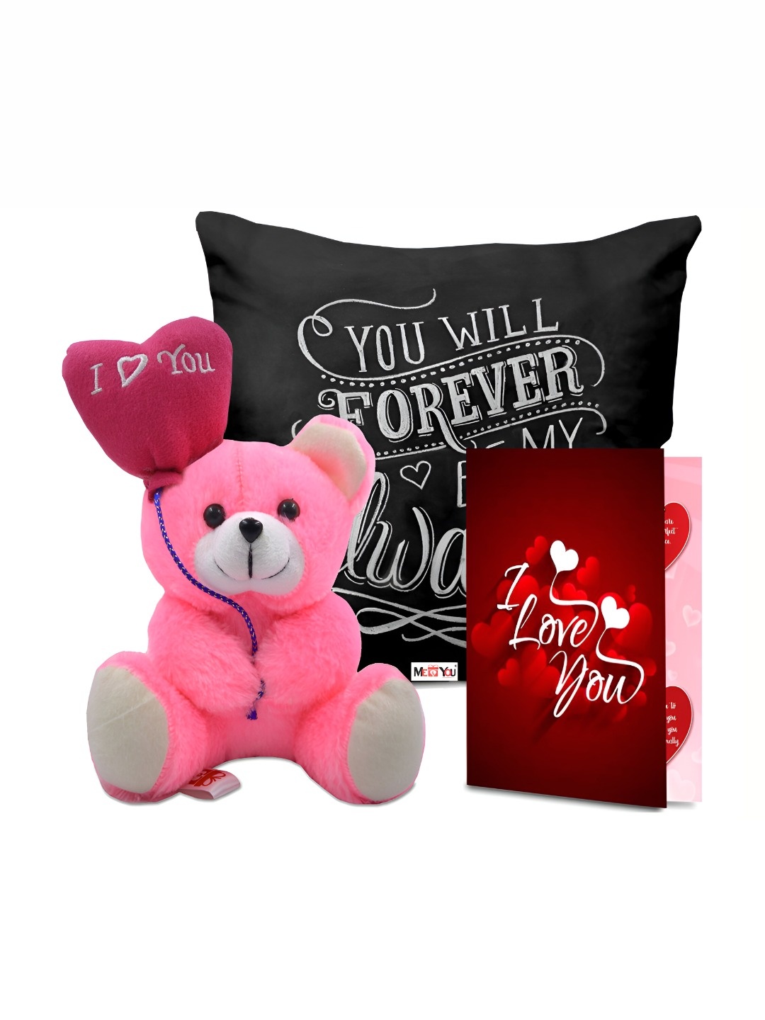 ME & YOU Black & Pink 3 Pieces Printed Cushion Teddy & Greeting Card Valentine Gift Set
ME & YOU Black & Pink 3 Pieces Printed Cushion Teddy & Greeting Card Valentine Gift Set