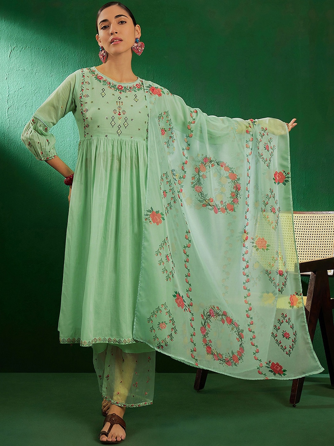 Sangria Round neck three quarter sleeves Embroidered Pure Cotton Kurta Sets, Sea green
Sangria Round neck three quarter sleeves Embroidered Pure Cotton Kurta Sets, Sea green