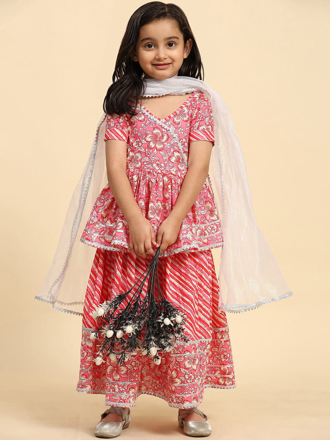 Angroop Girls Ethnic Motifs Printed Gotta Patti Pure Cotton Kurta With Skirt & Dupatta, Pink
Angroop Girls Ethnic Motifs Printed Gotta Patti Pure Cotton Kurta With Skirt & Dupatta, Pink
