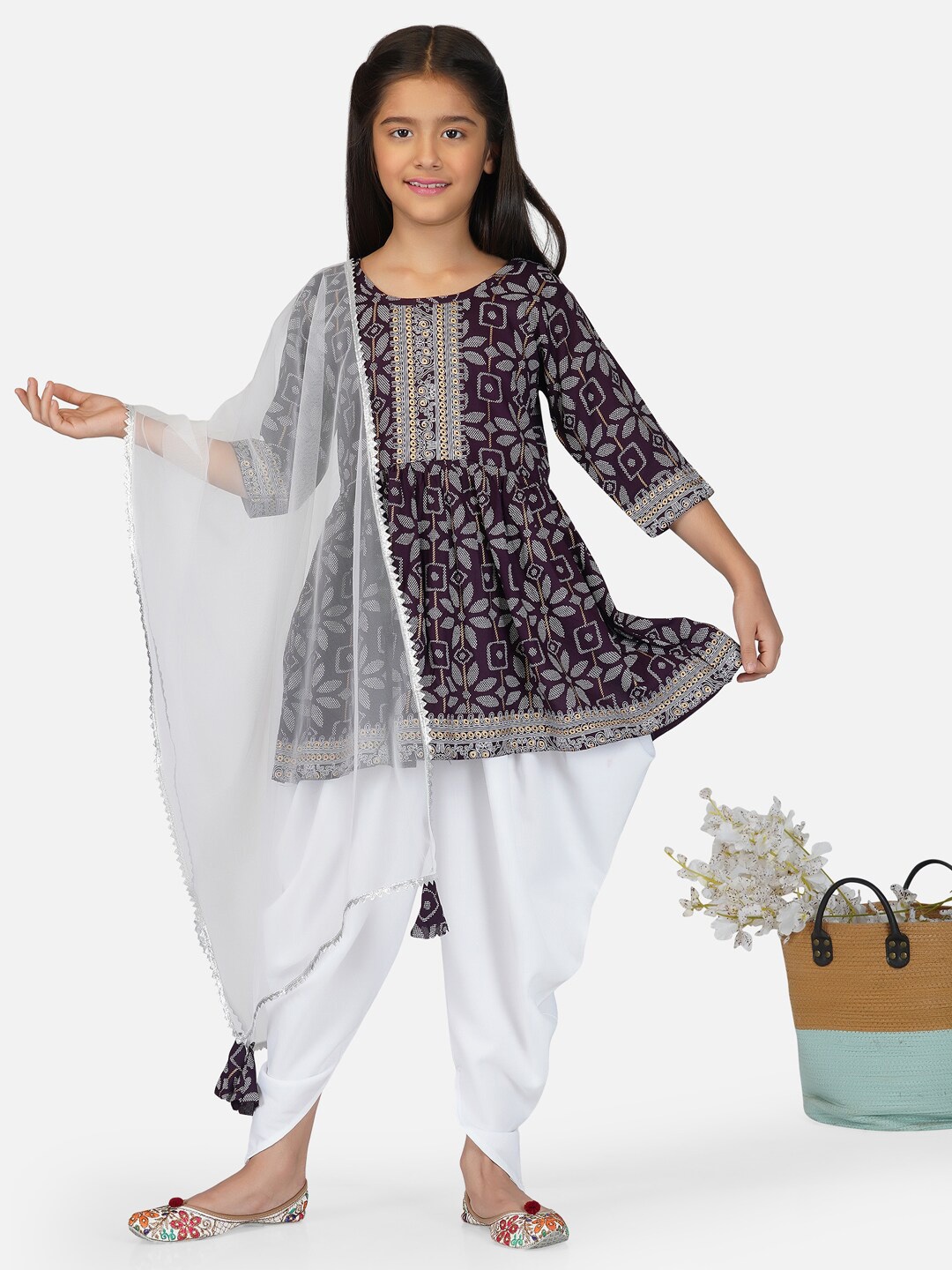 Angroop Girls Ethnic Motifs Printed Pure Cotton Kurta With Dhoti Pants & Dupatta, Brown
Angroop Girls Ethnic Motifs Printed Pure Cotton Kurta With Dhoti Pants & Dupatta, Brown