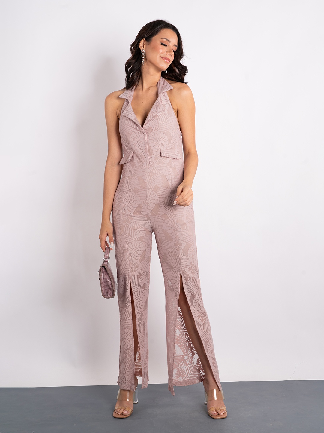 Stylecast X Hersheinbox Lace Detailed Cuban Collar with Halter Neck Slit Hem Jumpsuit, Pink
Stylecast X Hersheinbox Lace Detailed Cuban Collar with Halter Neck Slit Hem Jumpsuit, Pink