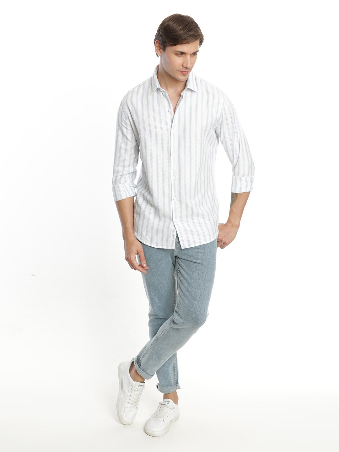 FLY 69 Premium Slim Fit Vertical Striped Spread Collar Pure Cotton Casual Shirt, White
FLY 69 Premium Slim Fit Vertical Striped Spread Collar Pure Cotton Casual Shirt, White