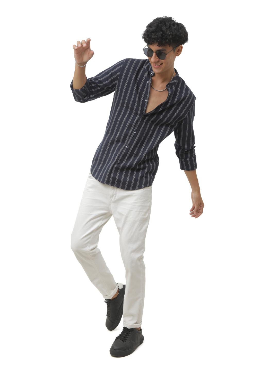 FLY 69 Premium Slim Fit Vertical Stripes Mandarin Collar Long Sleeves Cotton Casual Shirt, Navy blue
FLY 69 Premium Slim Fit Vertical Stripes Mandarin Collar Long Sleeves Cotton Casual Shirt, Navy blue