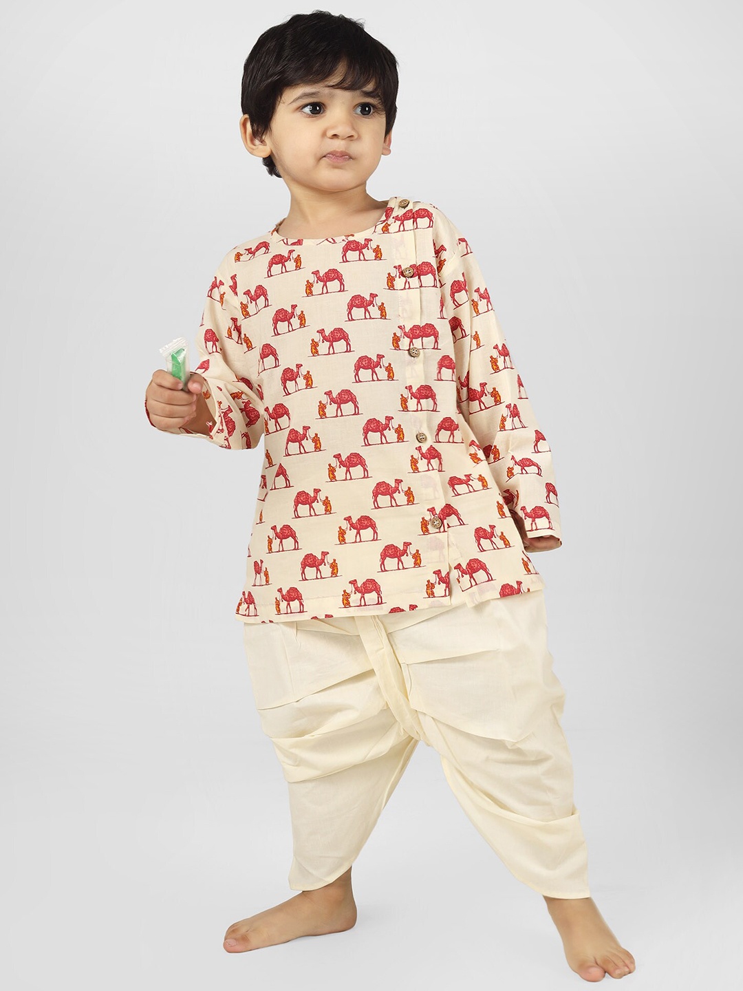 Polka Tots Boys Round Neck Long Sleeves Animal Printed Straight Kurta with Dhoti Pants, Cream
Polka Tots Boys Round Neck Long Sleeves Animal Printed Straight Kurta with Dhoti Pants, Cream