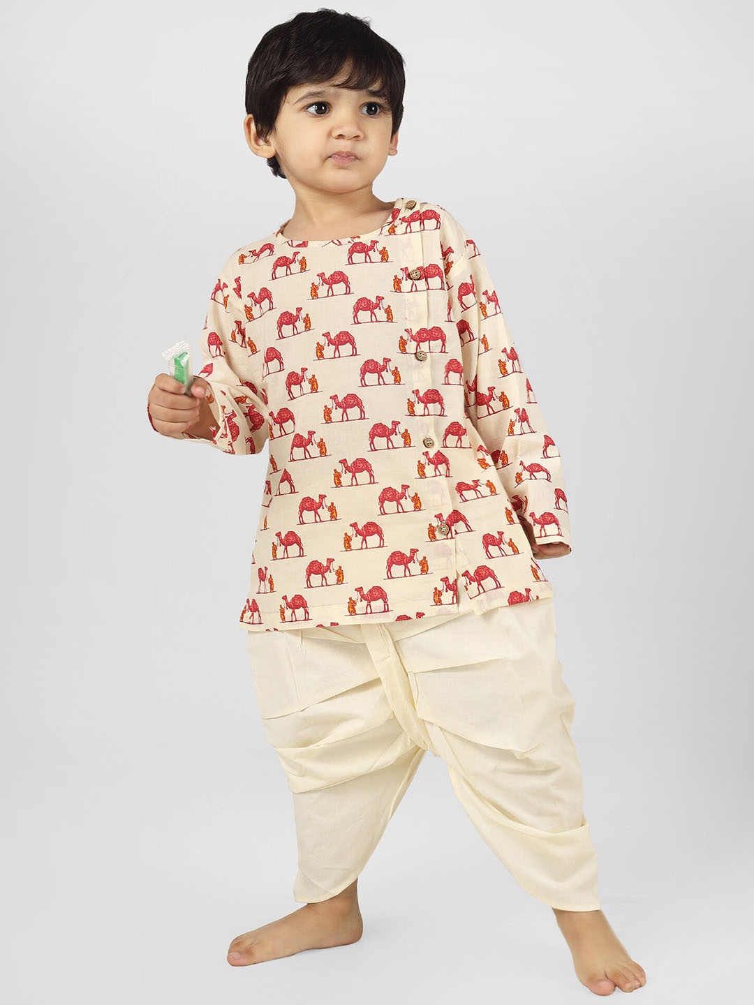 Polka Tots Boys Round Neck Long Sleeves Animal Printed Straight Kurta with Dhoti Pants, Cream
Polka Tots Boys Round Neck Long Sleeves Animal Printed Straight Kurta with Dhoti Pants, Cream