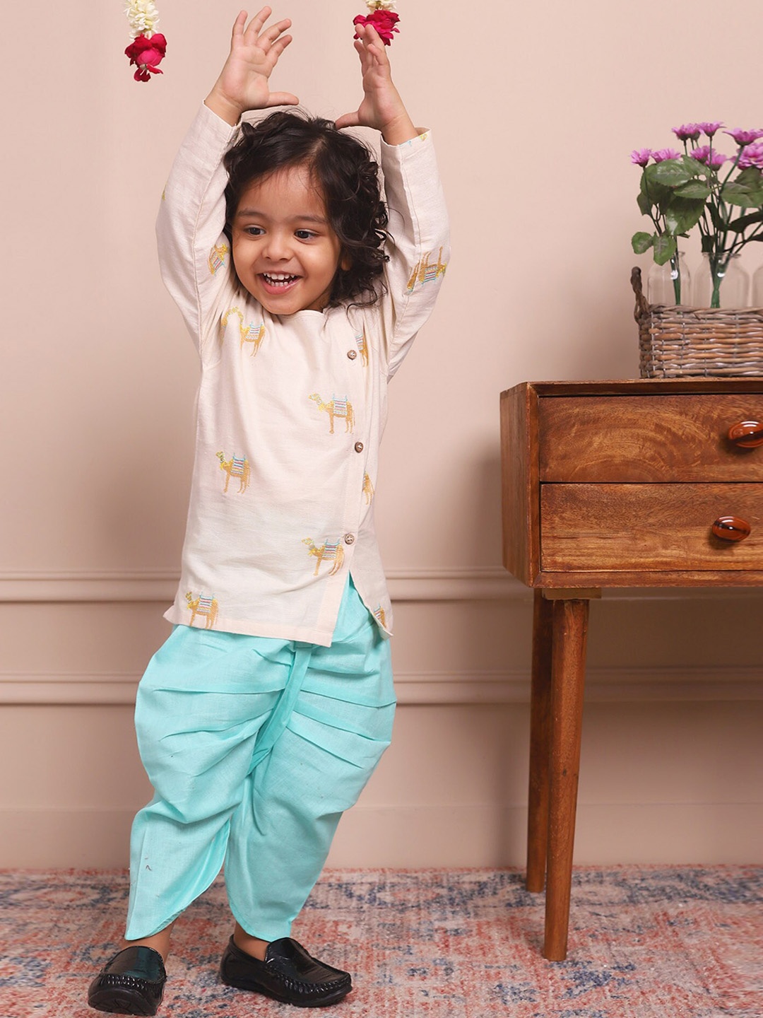 Polka Tots Kids Round Neck Long Sleeves Animal Printed Regular Kurta with Dhoti Pants, Cream
Polka Tots Kids Round Neck Long Sleeves Animal Printed Regular Kurta with Dhoti Pants, Cream