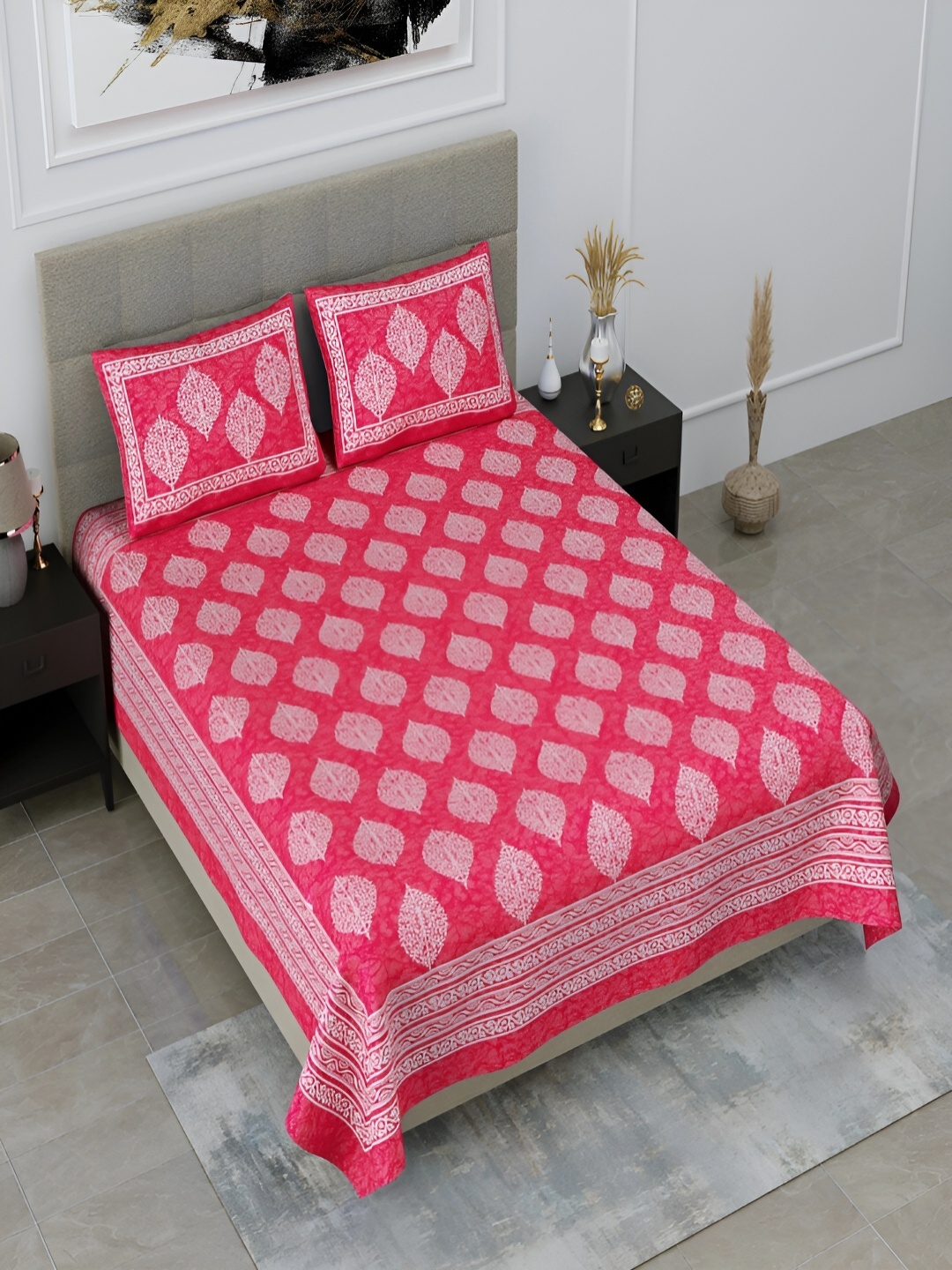 Runjhun Pink & White Ethnic Motifs Pure Cotton 180 TC Queen Bedsheet with 2 Pillow Covers
Runjhun Pink & White Ethnic Motifs Pure Cotton 180 TC Queen Bedsheet with 2 Pillow Covers