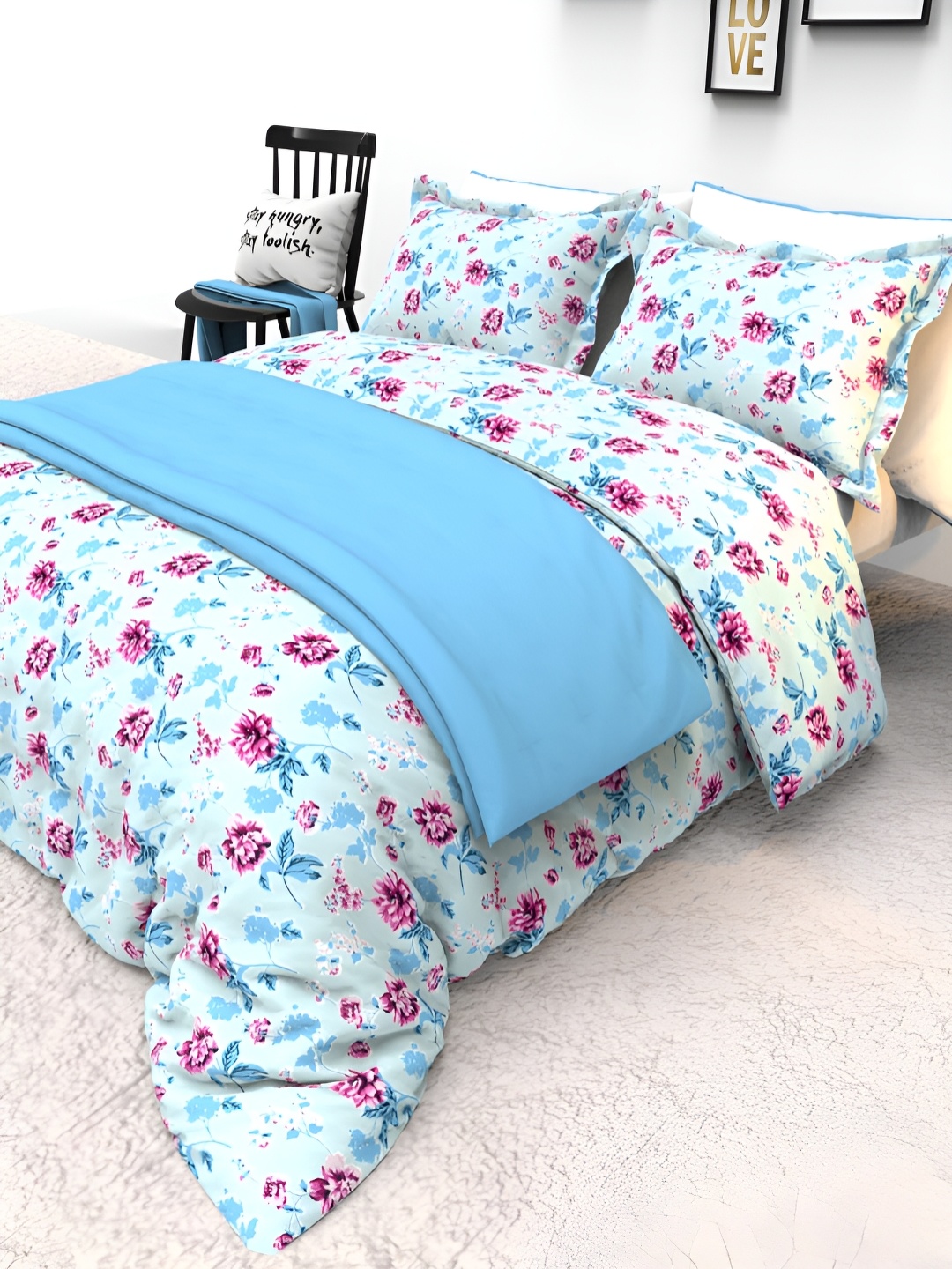 THE WHITE MOSS Blue & Pink Printed 130 TC Pure Cotton Queen Bedsheet With 2 Pillow Covers
THE WHITE MOSS Blue & Pink Printed 130 TC Pure Cotton Queen Bedsheet With 2 Pillow Covers