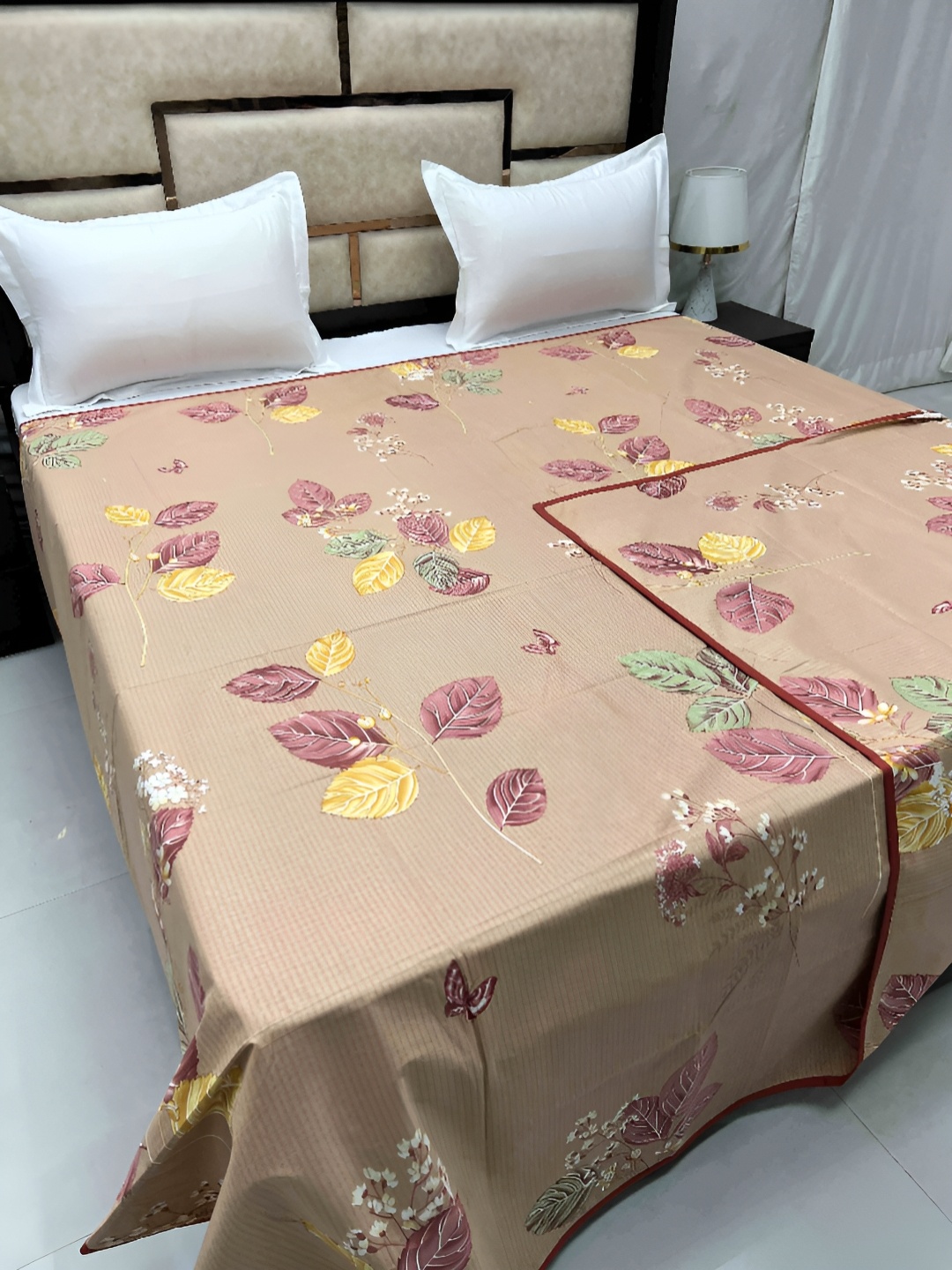 Pure Decor Peach & Pink Floral Printed 300 TC Pure Cotton Super King Duvet Cover