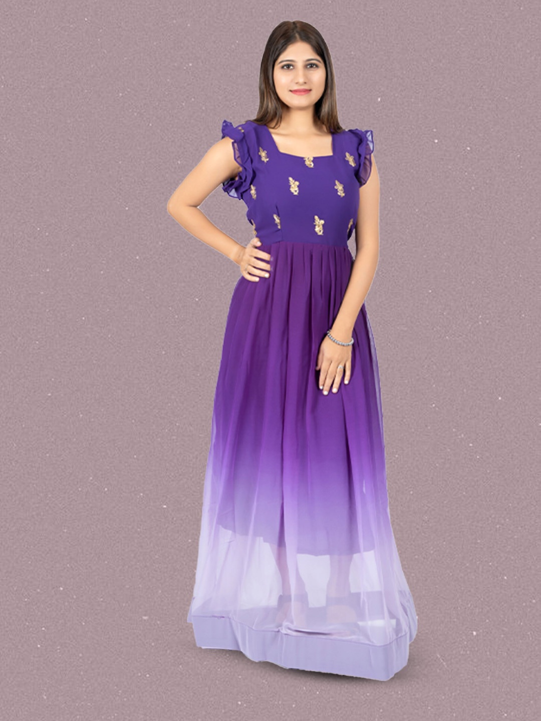 N N ENTERPRISE Tie and Dye Dyed Flutter Sleeve Georgette Fit & Flare Maxi Dress, Purple
N N ENTERPRISE Tie and Dye Dyed Flutter Sleeve Georgette Fit & Flare Maxi Dress, Purple