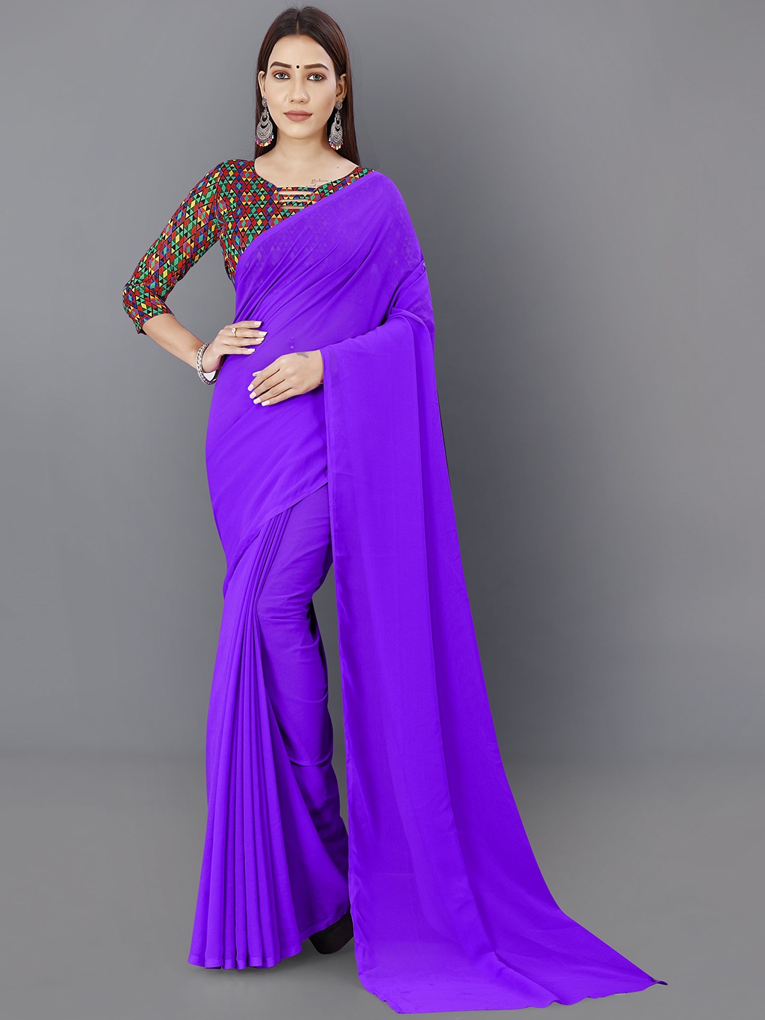 ANAND SAREES Solid Saree, Purple