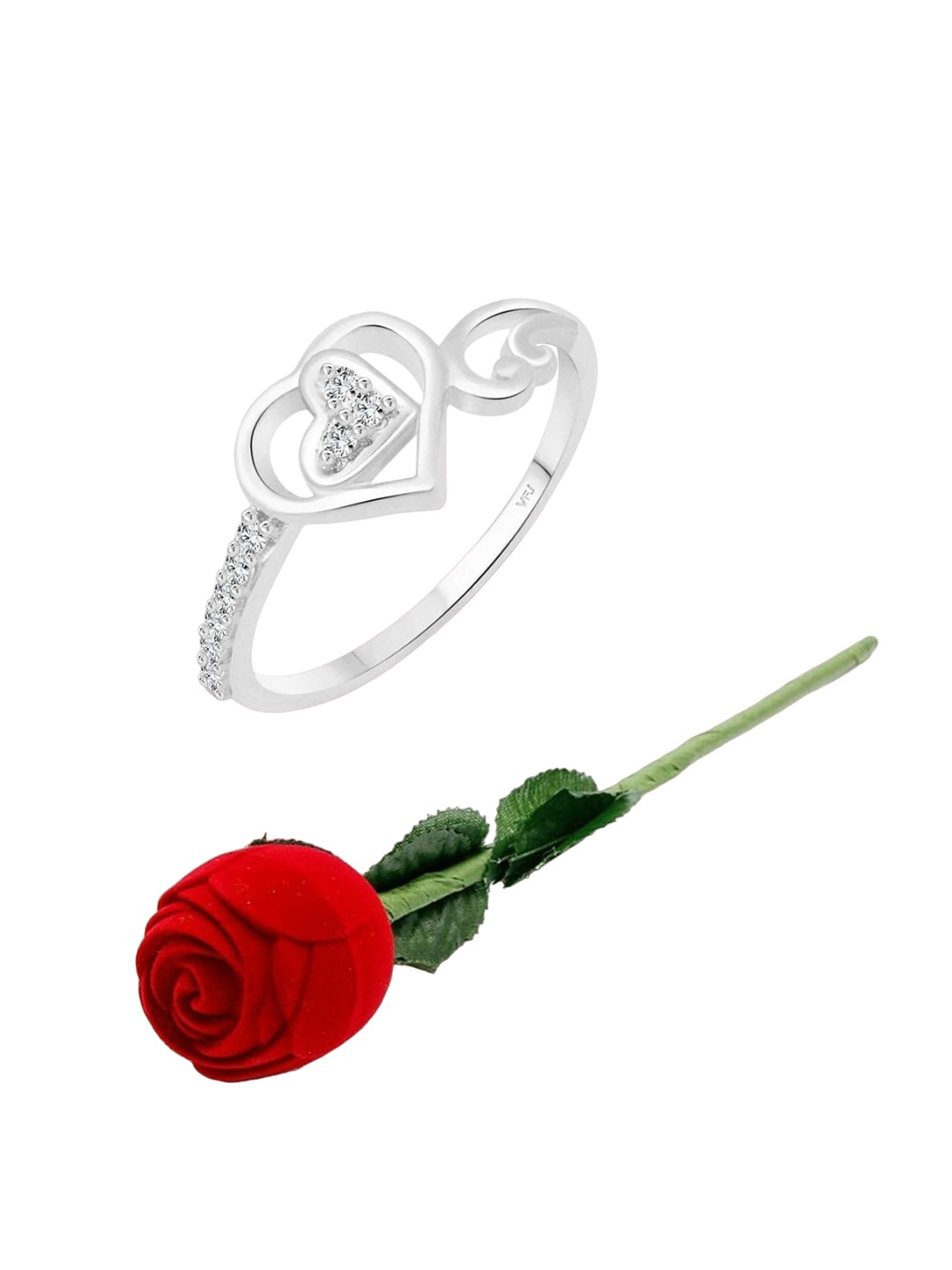 Vighnaharta Rhodium-Plated Cubic Zirconia-Studded Heart Design Finger Ring With Rose Box, Silver
Vighnaharta Rhodium-Plated Cubic Zirconia-Studded Heart Design Finger Ring With Rose Box, Silver