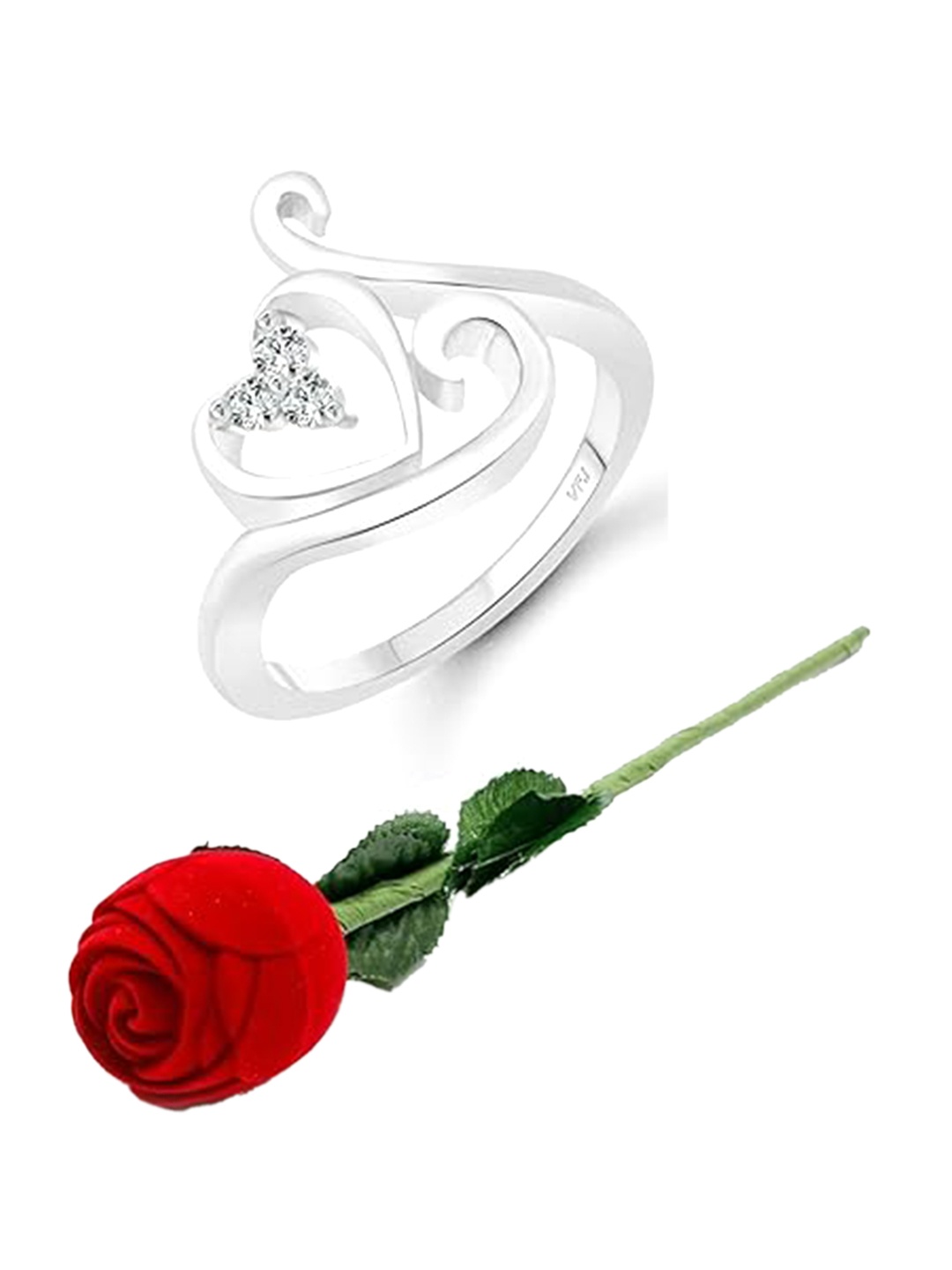 Vighnaharta Rhodium-Plated Cubic Zirconia-Studded Finger Ring With Rose Ring Box, Silver
Vighnaharta Rhodium-Plated Cubic Zirconia-Studded Finger Ring With Rose Ring Box, Silver