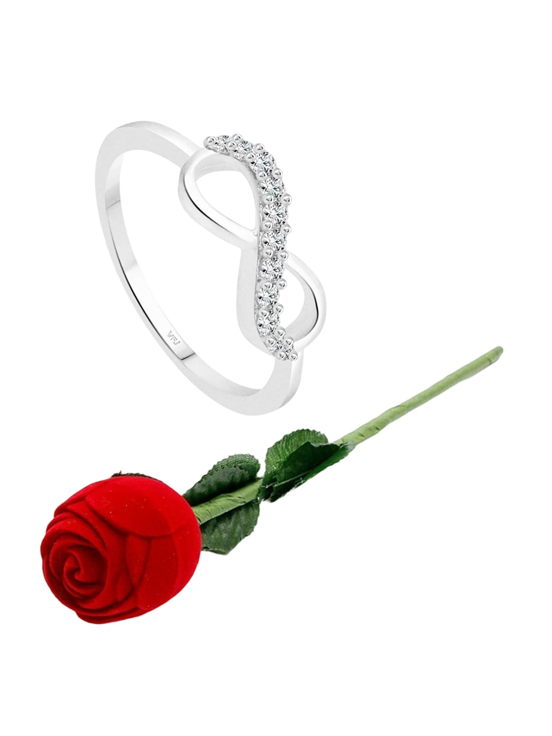 Vighnaharta Rhodium-Plated CZ-Stone Studded Infinity Design Finger Ring With Rose Box, Silver
Vighnaharta Rhodium-Plated CZ-Stone Studded Infinity Design Finger Ring With Rose Box, Silver