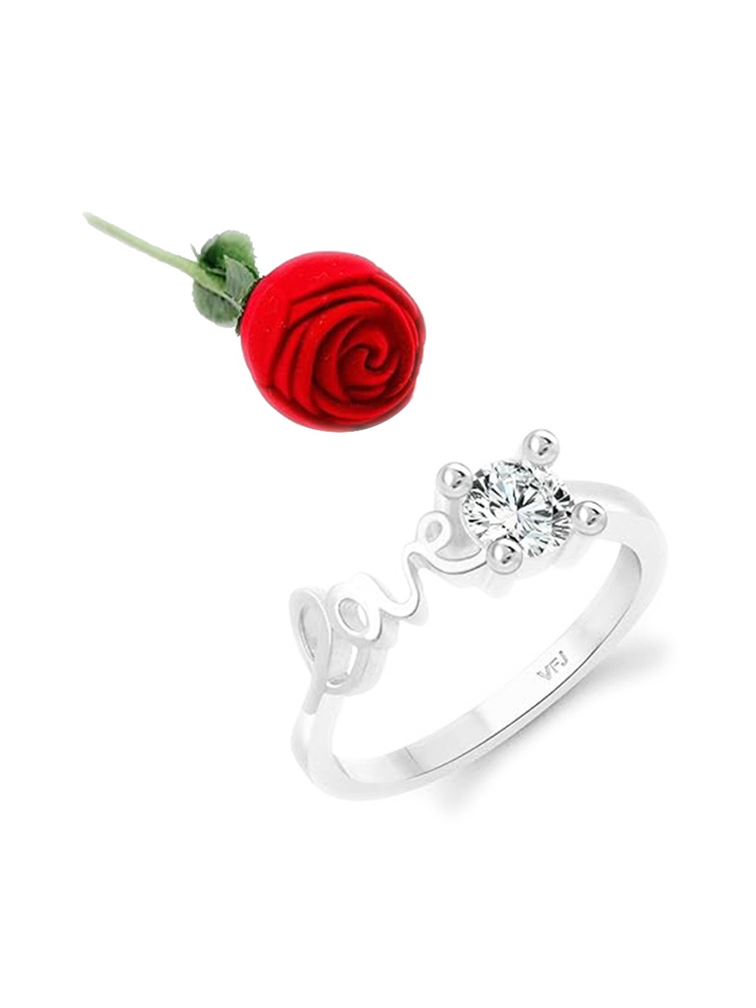 Vighnaharta Rhodium-Plated CZ-Stone Studded Love Design Finger Ring With Rose Box, Silver
Vighnaharta Rhodium-Plated CZ-Stone Studded Love Design Finger Ring With Rose Box, Silver