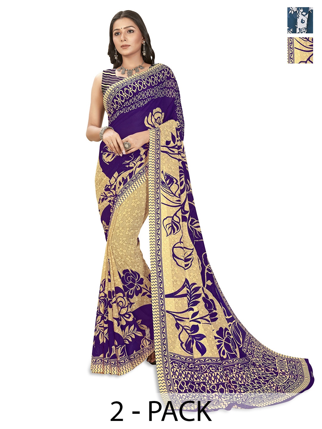 ANAND SAREES Floral Poly Georgette Saree, Blue