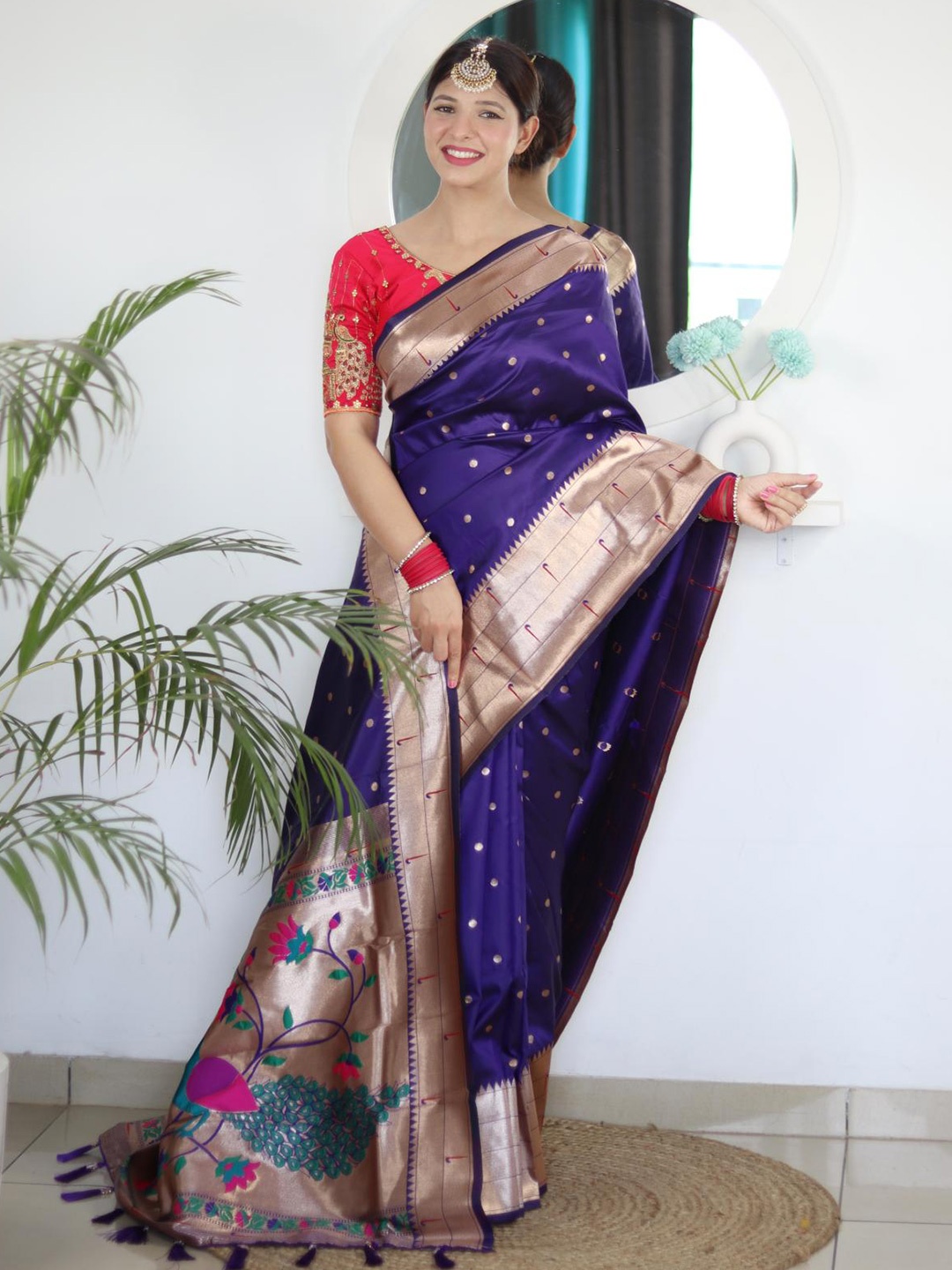 Spetila Woven Design Zari Pure Silk Paithani Saree, Blue