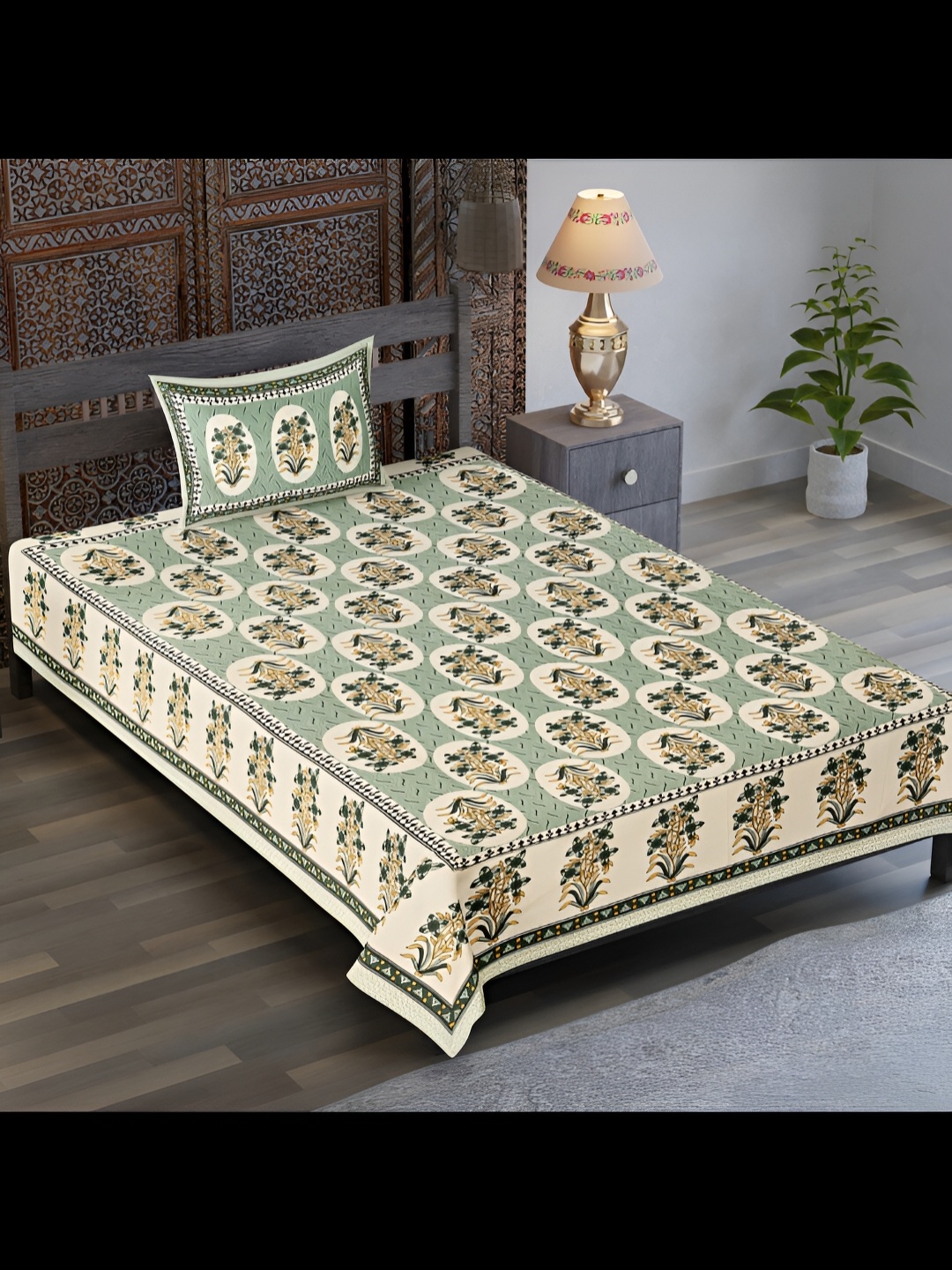 UBANIA COLLECTION Green Ethnic Motifs Cotton 120 TC Single Bedsheet with 1 Pillow Covers
UBANIA COLLECTION Green Ethnic Motifs Cotton 120 TC Single Bedsheet with 1 Pillow Covers