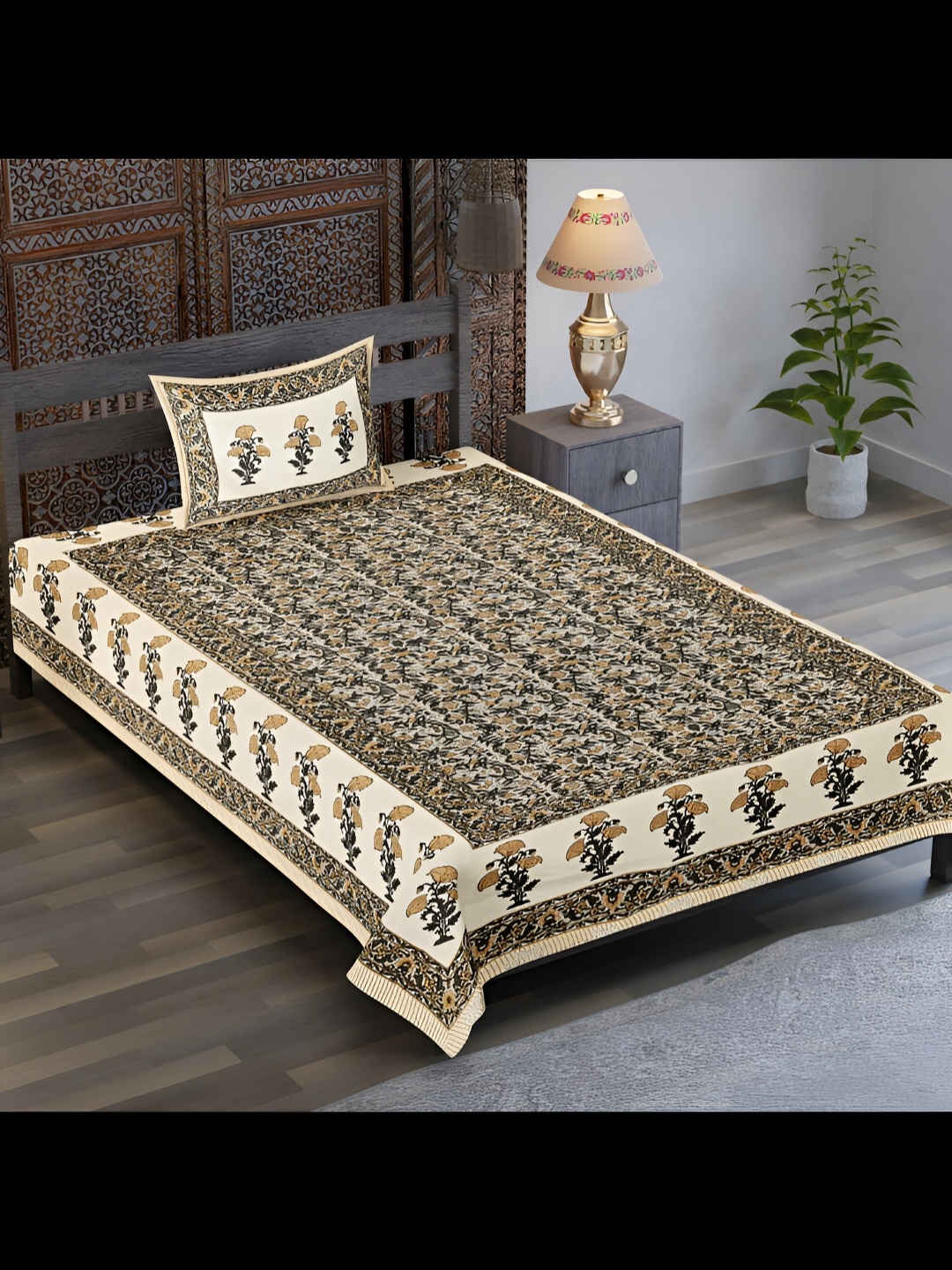 UBANIA COLLECTION Brown & Cream Floral Cotton 120 TC Single Bedsheet with 1 Pillow Covers
UBANIA COLLECTION Brown & Cream Floral Cotton 120 TC Single Bedsheet with 1 Pillow Covers