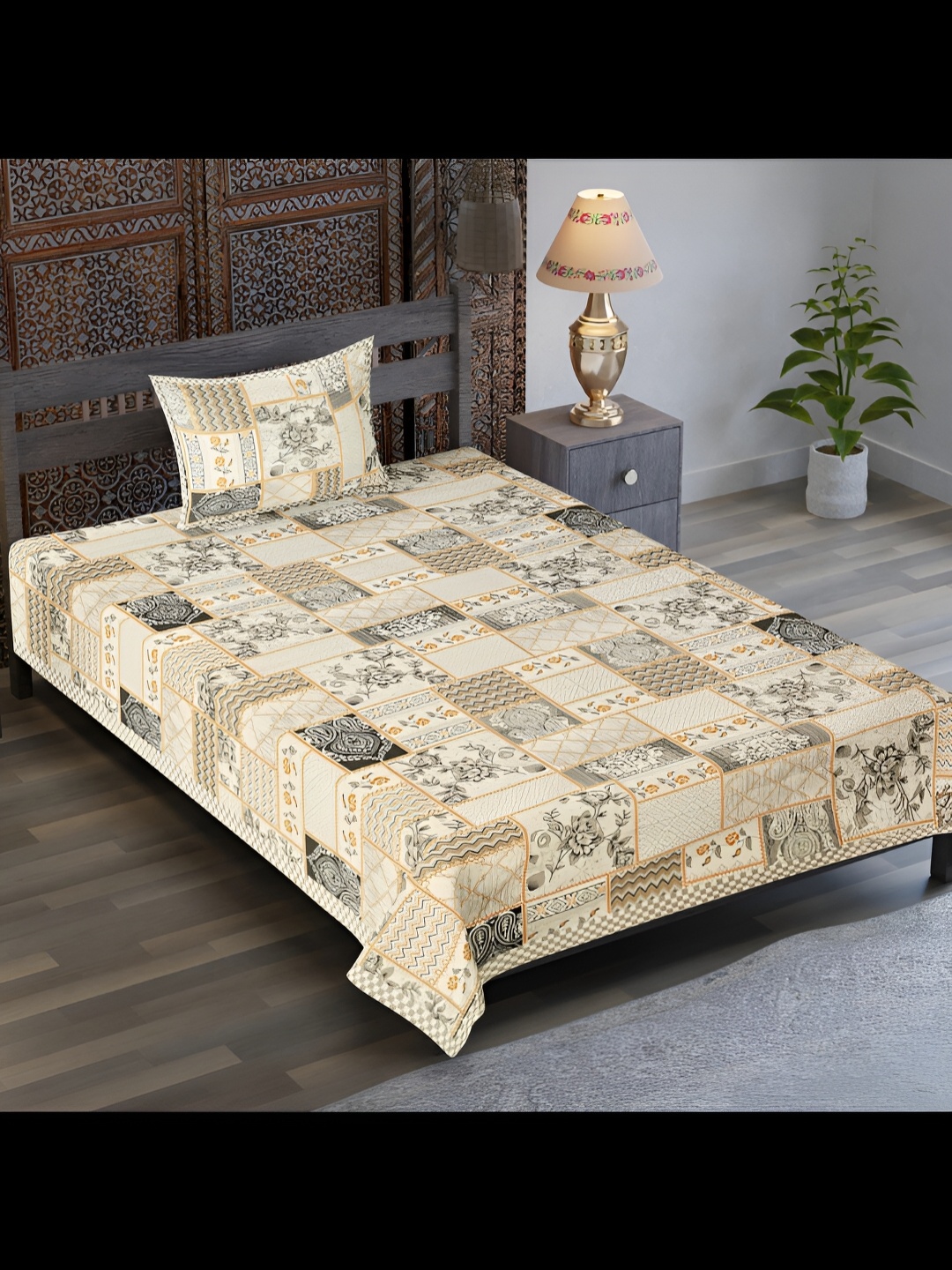 UBANIA COLLECTION Grey & Beige Floral Cotton 120 TC Single Bedsheet with 1 Pillow Covers
UBANIA COLLECTION Grey & Beige Floral Cotton 120 TC Single Bedsheet with 1 Pillow Covers