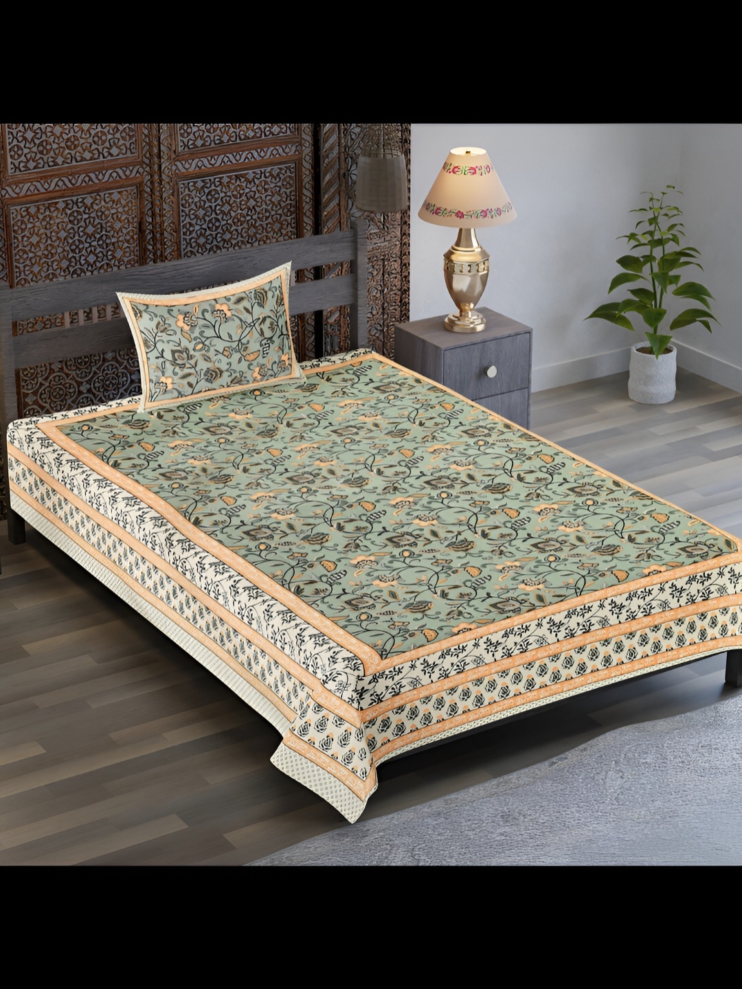 UBANIA COLLECTION Green & Beige Floral Cotton 120 TC Single Bedsheet with 1 Pillow Covers
UBANIA COLLECTION Green & Beige Floral Cotton 120 TC Single Bedsheet with 1 Pillow Covers