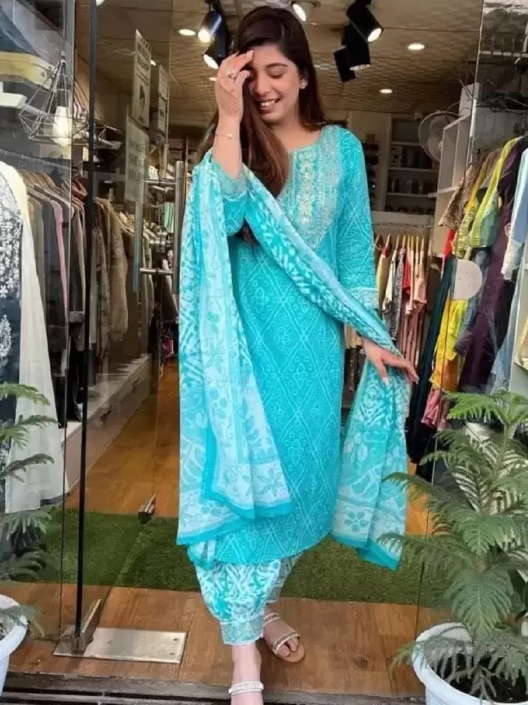 BAESD Bandhani Printed Notched Neck Thread Work Straight Kurta with Salwar & Dupatta, Blue
BAESD Bandhani Printed Notched Neck Thread Work Straight Kurta with Salwar & Dupatta, Blue
