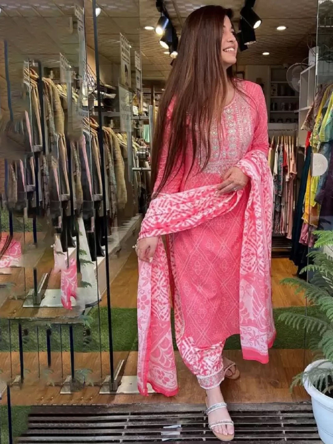 BAESD Bandhani Printed Notched Neck Thread Work Straight Kurta with Salwar & Dupatta, Pink
BAESD Bandhani Printed Notched Neck Thread Work Straight Kurta with Salwar & Dupatta, Pink
