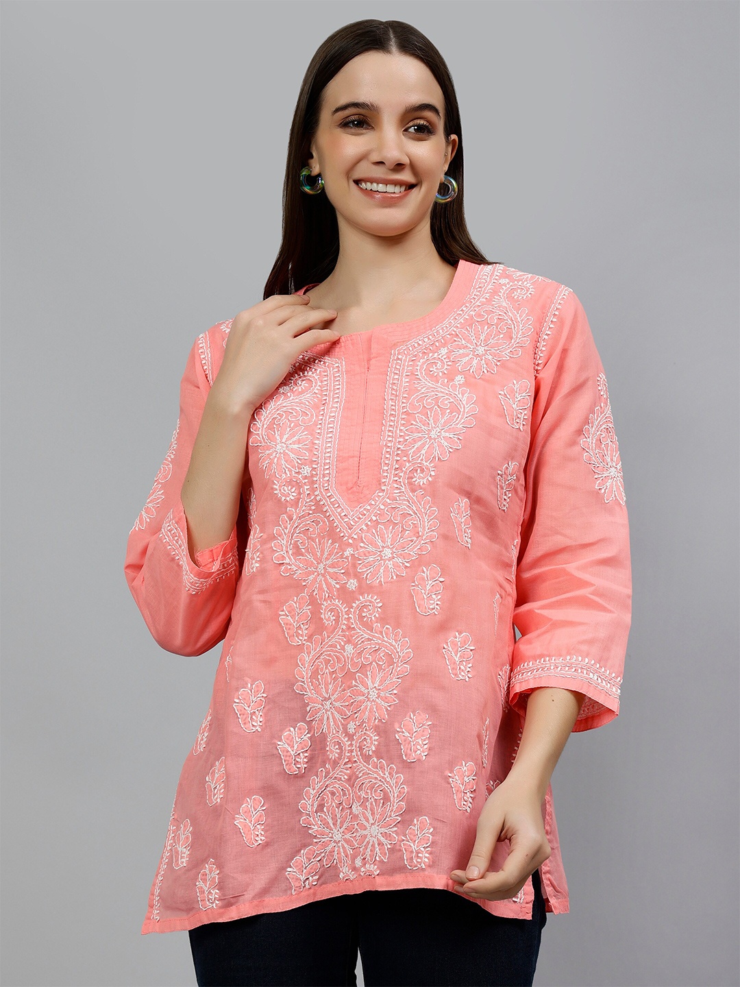 Seva Chikan Floral Embroidered Straight Terivoil Cotton Lucknowi Chikankari Kurti, Peach
Seva Chikan Floral Embroidered Straight Terivoil Cotton Lucknowi Chikankari Kurti, Peach