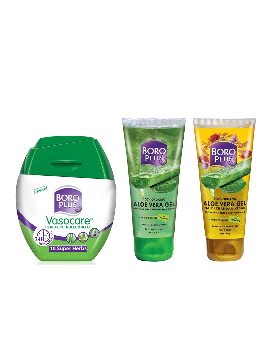 BOROPLUS Set of Vasocare Herbal Petroleum Jelly 50ml & 2 Aloe Vera Organic Gel 150ml each, Yellow
BOROPLUS Set of Vasocare Herbal Petroleum Jelly 50ml & 2 Aloe Vera Organic Gel 150ml each, Yellow