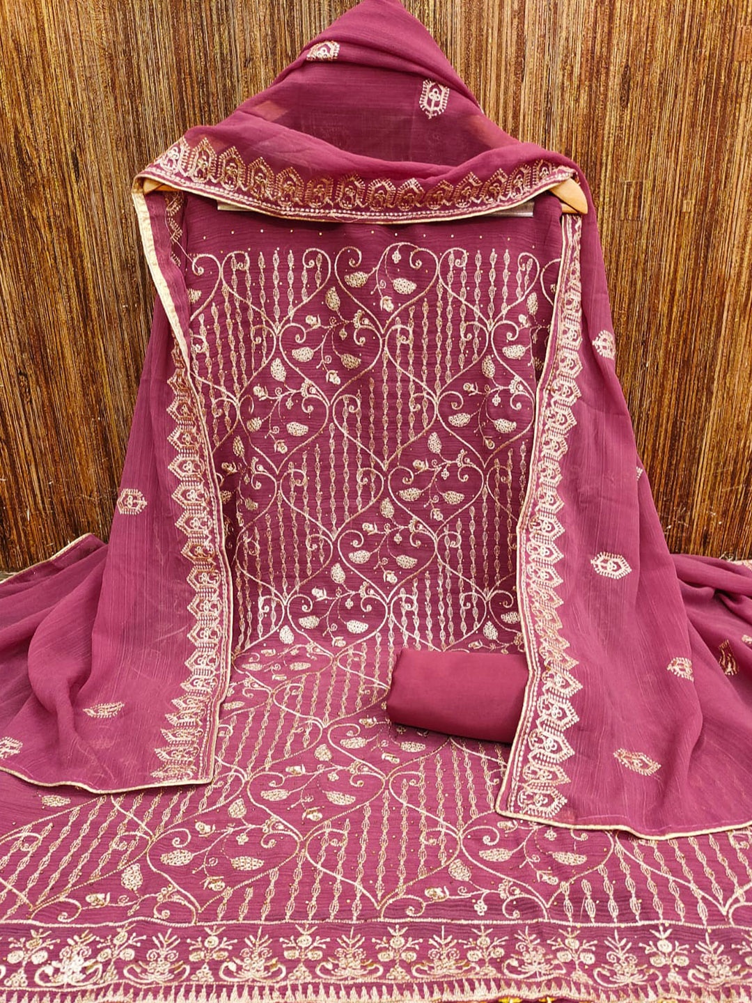 ZEEPKART Ethnic Motifs Embroidered Unstitched Dress Material, Pink