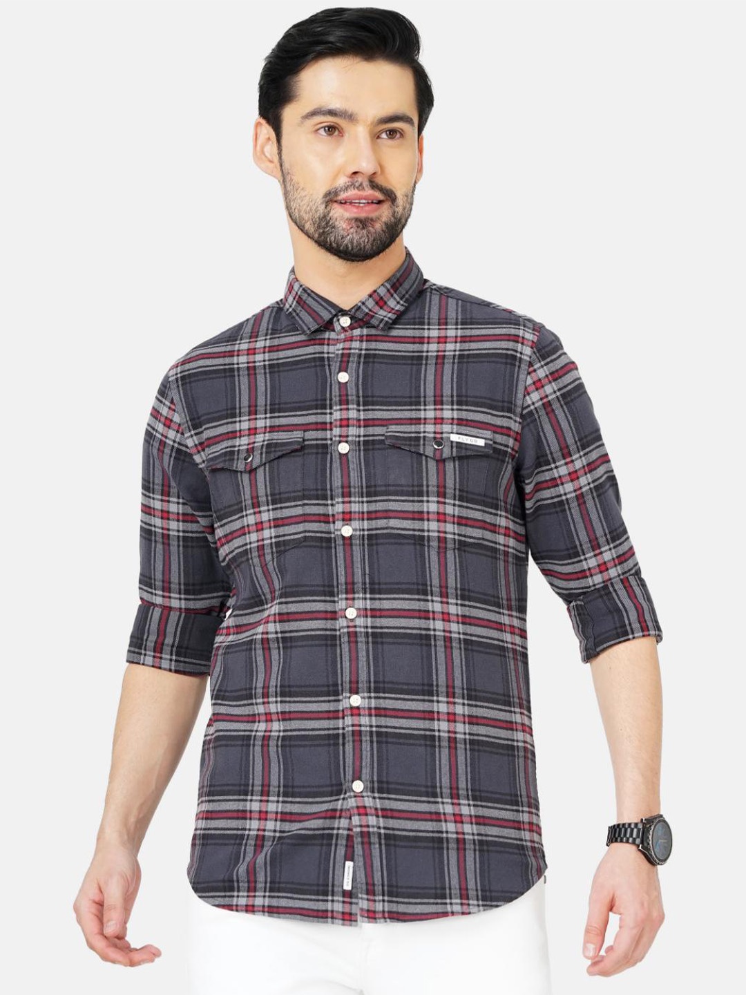 FLY 69 Premium Slim Fit Windowpane Checked Spread Collar Pure Cotton Casual Shirt, Grey
FLY 69 Premium Slim Fit Windowpane Checked Spread Collar Pure Cotton Casual Shirt, Grey