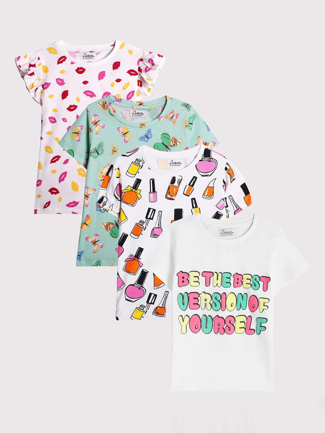 Anthrilo Girls Pack of 4 Printed Round Neck Short Sleeves Cotton Regular T-shirt, White
Anthrilo Girls Pack of 4 Printed Round Neck Short Sleeves Cotton Regular T-shirt, White
