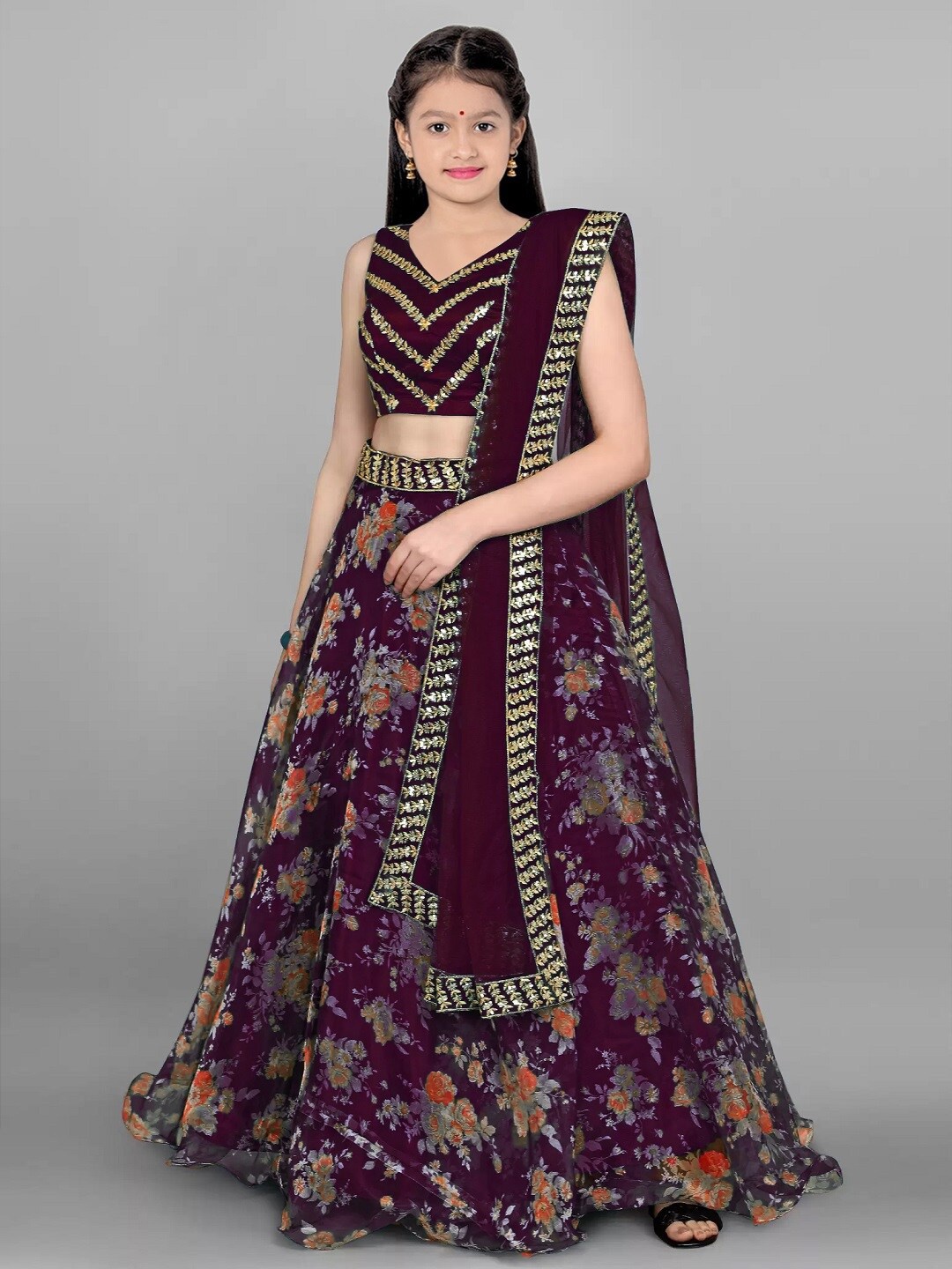 BAESD Girls Floral Printed Silk Semi-Stitched Lehenga & Unstitched Blouse With Dupatta, Purple
BAESD Girls Floral Printed Silk Semi-Stitched Lehenga & Unstitched Blouse With Dupatta, Purple