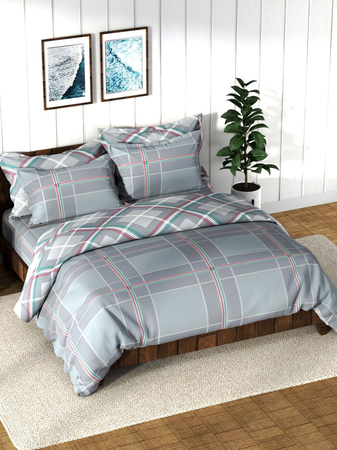 Nautica Grey Checked Printed Double King Cotton Bedsheet With 2 Pillow Covers & Comforter
Nautica Grey Checked Printed Double King Cotton Bedsheet With 2 Pillow Covers & Comforter