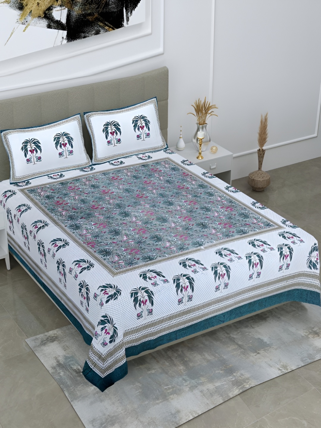 Bedbathandbliss Grey & White Floral Printed Cotton 300 TC Queen Bedsheet & 2 Pillow Covers
Bedbathandbliss Grey & White Floral Printed Cotton 300 TC Queen Bedsheet & 2 Pillow Covers