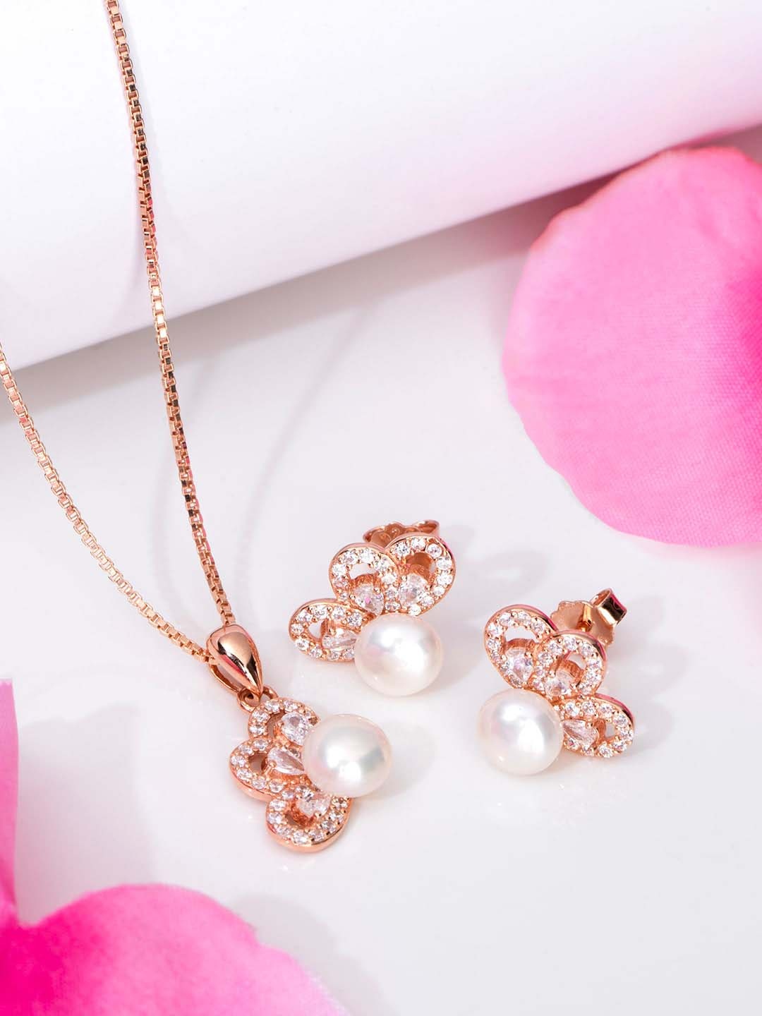 Zavya Rose Gold-Plated 92.5 Sterling Silver Cubic Zirconia-Studded & Beaded Jewellery Set
Zavya Rose Gold-Plated 92.5 Sterling Silver Cubic Zirconia-Studded & Beaded Jewellery Set