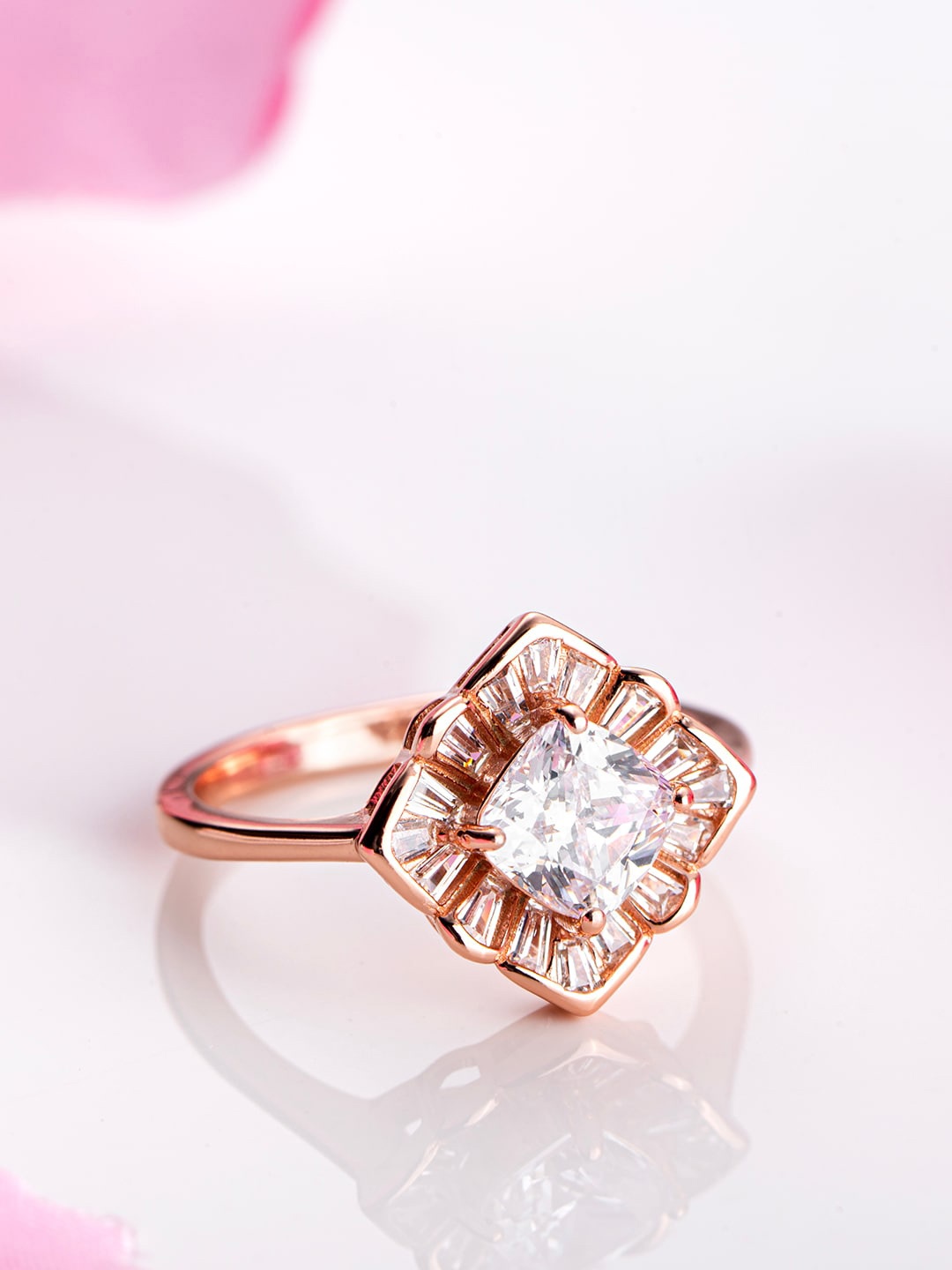 Zavya Rose Gold Plated 92.5 Sterling Silver Cubic Zirconia-Stones Studded Finger Ring
Zavya Rose Gold Plated 92.5 Sterling Silver Cubic Zirconia-Stones Studded Finger Ring
