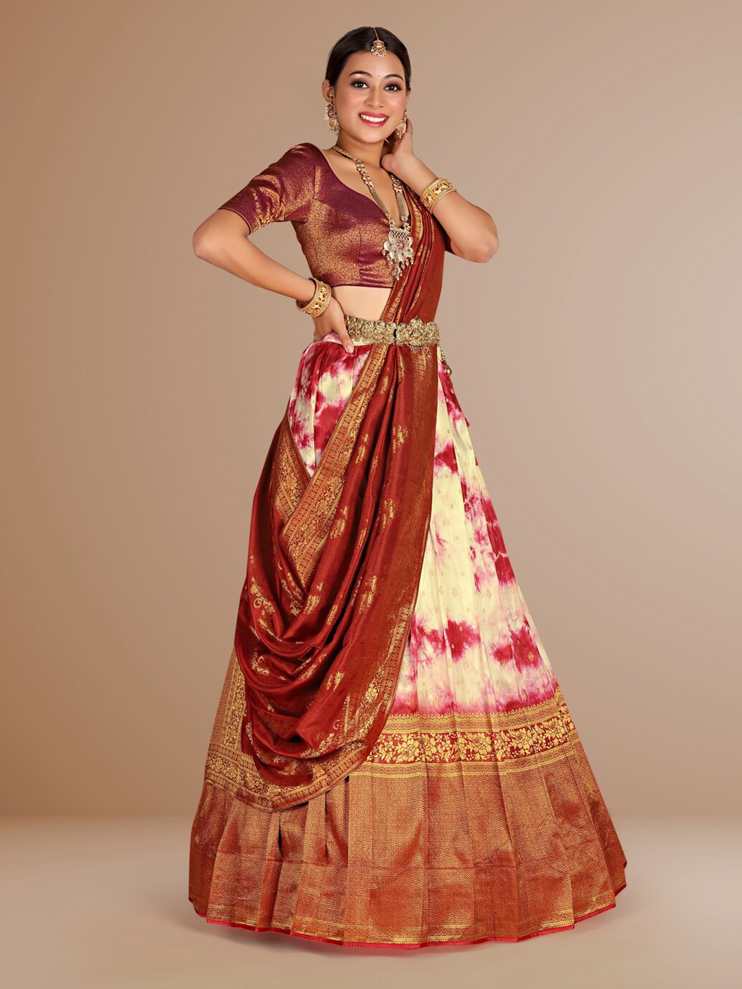 HALFSAREE STUDIO Woven Designed Semi-Stitched Lehenga & Unstitched Blouse With Dupatta, Maroon
HALFSAREE STUDIO Woven Designed Semi-Stitched Lehenga & Unstitched Blouse With Dupatta, Maroon