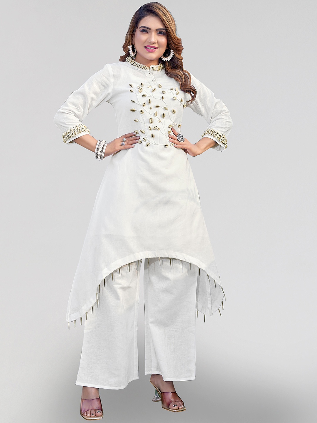 PYARI - A style for every story Beads & Stones Embellished Linen Kurta with Palazzos, White
PYARI - A style for every story Beads & Stones Embellished Linen Kurta with Palazzos, White