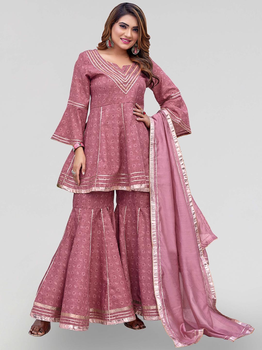 PYARI - A style for every story Floral Printed Gotta Patti Kurta With Sharara & Dupatta, Purple
PYARI - A style for every story Floral Printed Gotta Patti Kurta With Sharara & Dupatta, Purple