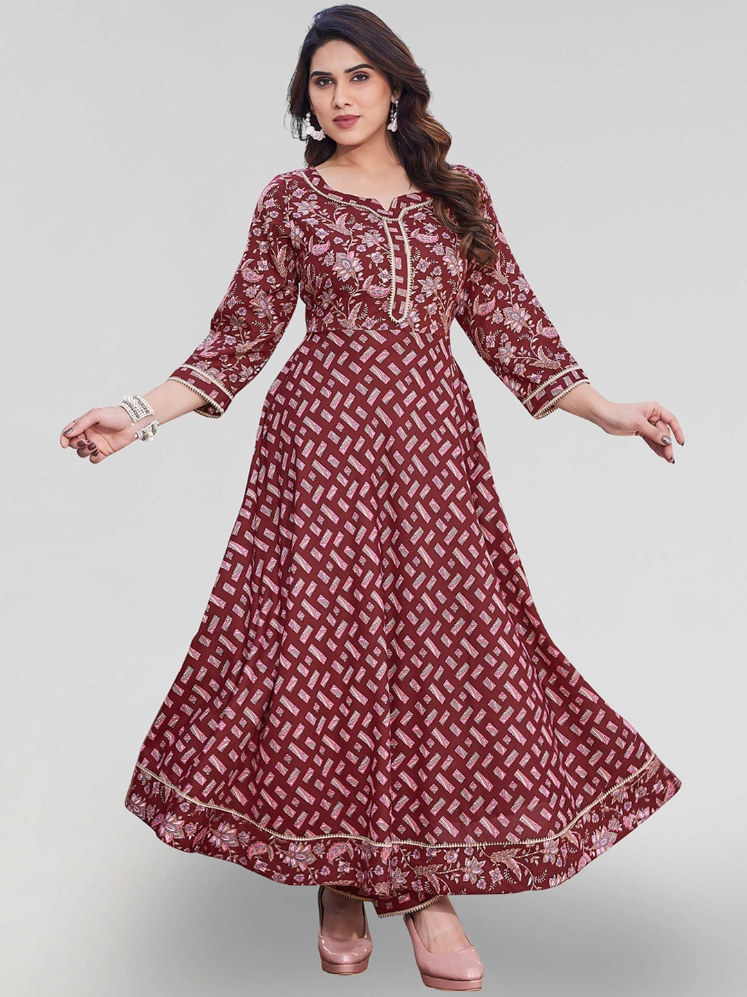PYARI - A style for every story Floral Printed Notch Neck Anarkali Kurta With Trouser, Maroon
PYARI - A style for every story Floral Printed Notch Neck Anarkali Kurta With Trouser, Maroon