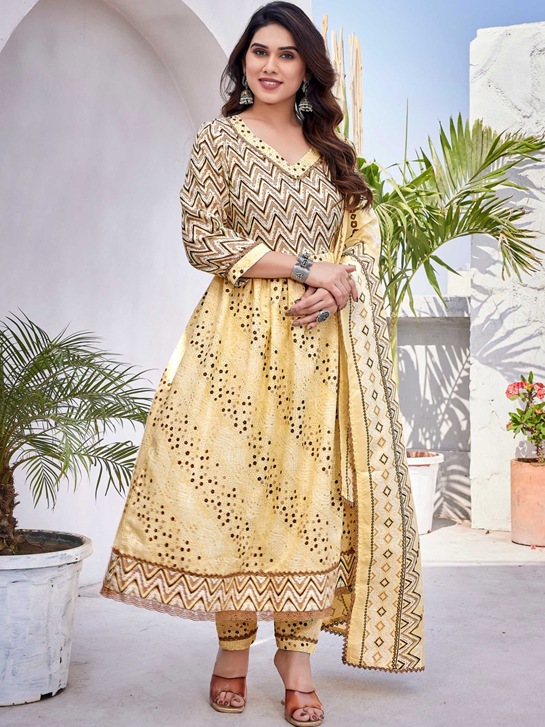 Titanium Silk Industries Bandhani Printed A-Line Kurta & Trousers With Dupatta, Yellow
Titanium Silk Industries Bandhani Printed A-Line Kurta & Trousers With Dupatta, Yellow