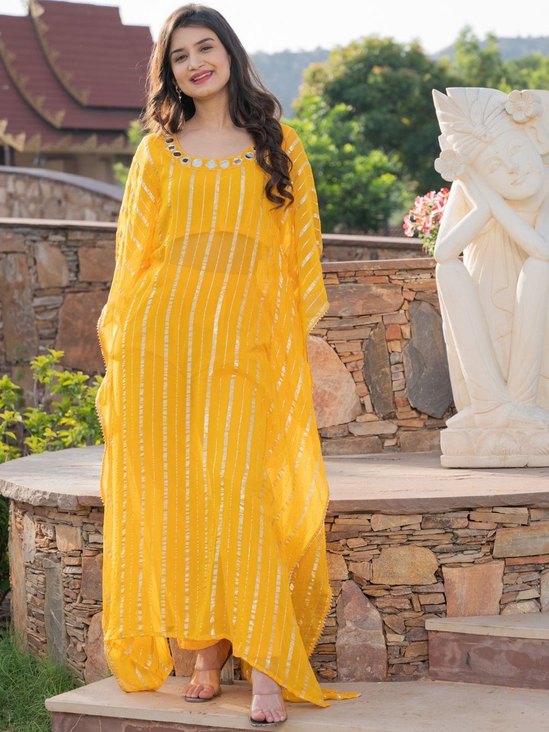 HOUSE OF JAMOTI Women Striped Regular Mirror Work Pure Cotton Kurta with Trousers, Yellow
HOUSE OF JAMOTI Women Striped Regular Mirror Work Pure Cotton Kurta with Trousers, Yellow