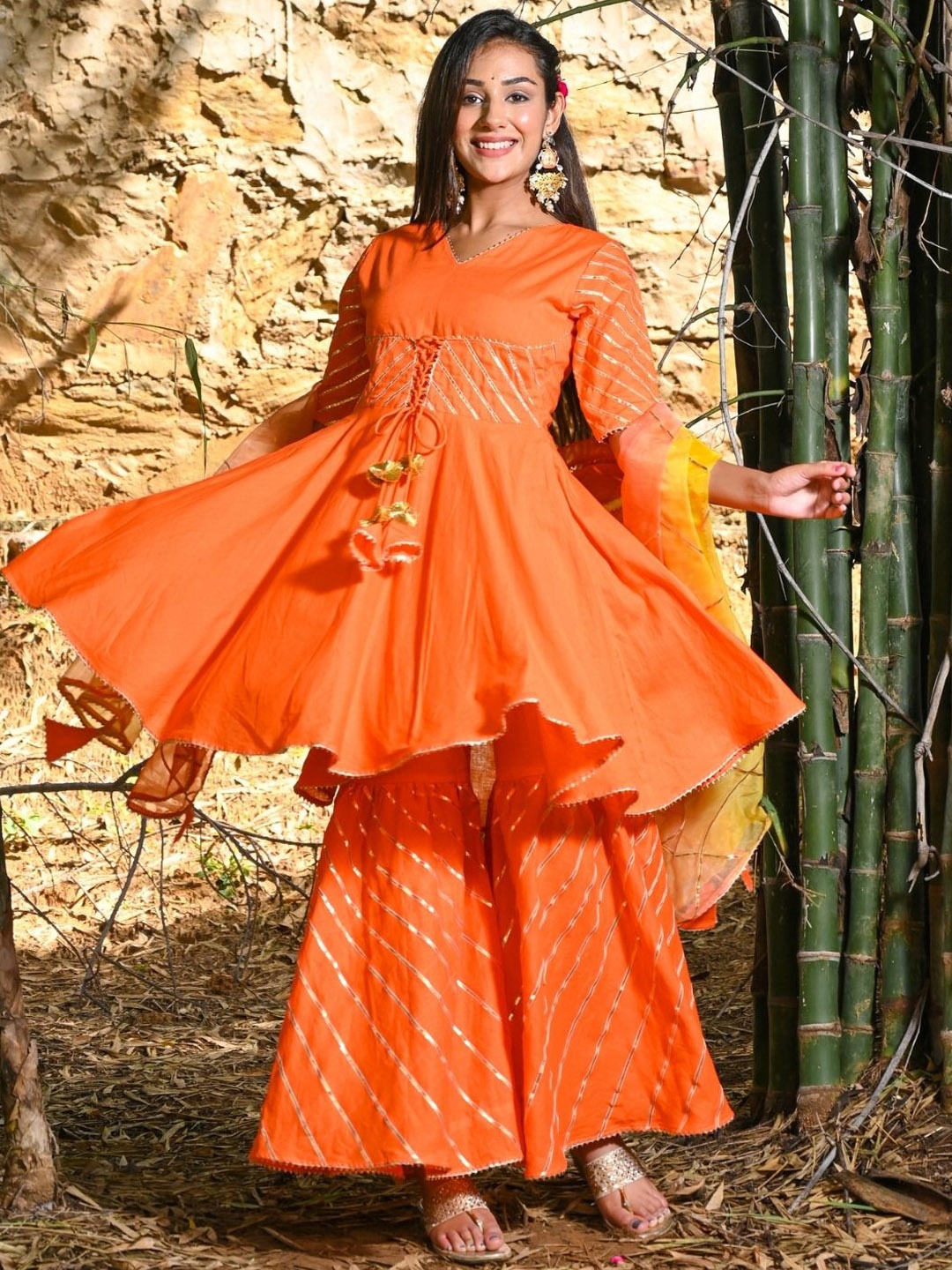 HOUSE OF JAMOTI Women Striped Regular Gotta Patti Pure Cotton Kurta with Sharara & With Dupatta, Orange
HOUSE OF JAMOTI Women Striped Regular Gotta Patti Pure Cotton Kurta with Sharara & With Dupatta, Orange