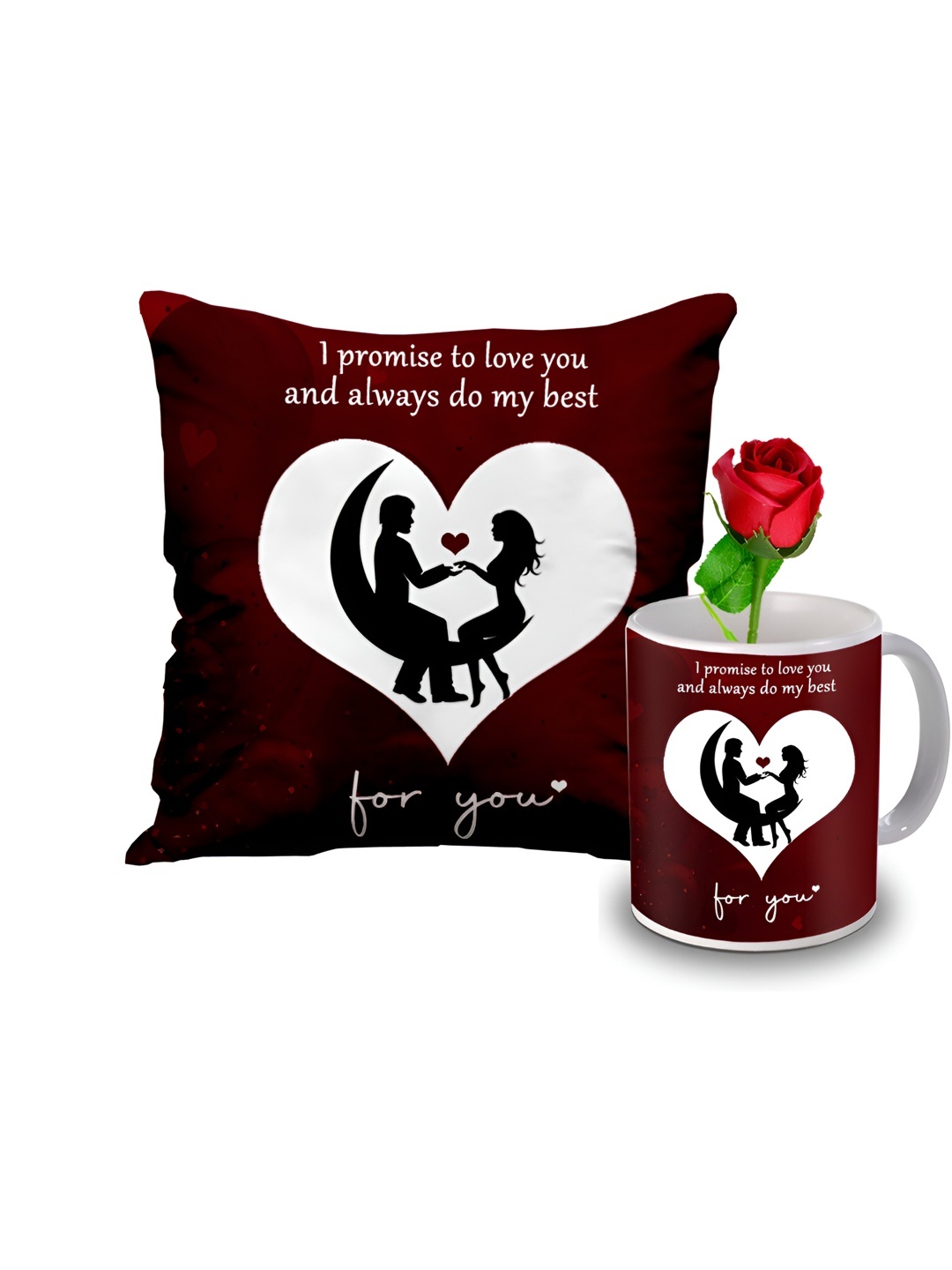 ME & YOU 3 Pieces Maroon & White Printed Cushion Coffee Mug & Rose Valentine Gift Set
ME & YOU 3 Pieces Maroon & White Printed Cushion Coffee Mug & Rose Valentine Gift Set