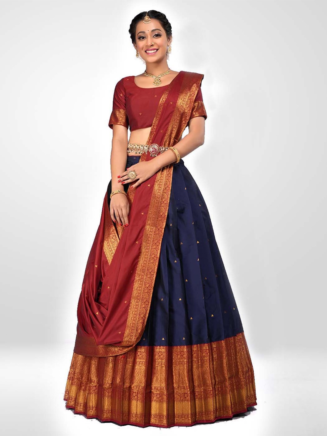 HALFSAREE STUDIO Woven Design Semi-Stitched Lehenga & Unstitched Blouse With Dupatta, Navy blue
HALFSAREE STUDIO Woven Design Semi-Stitched Lehenga & Unstitched Blouse With Dupatta, Navy blue