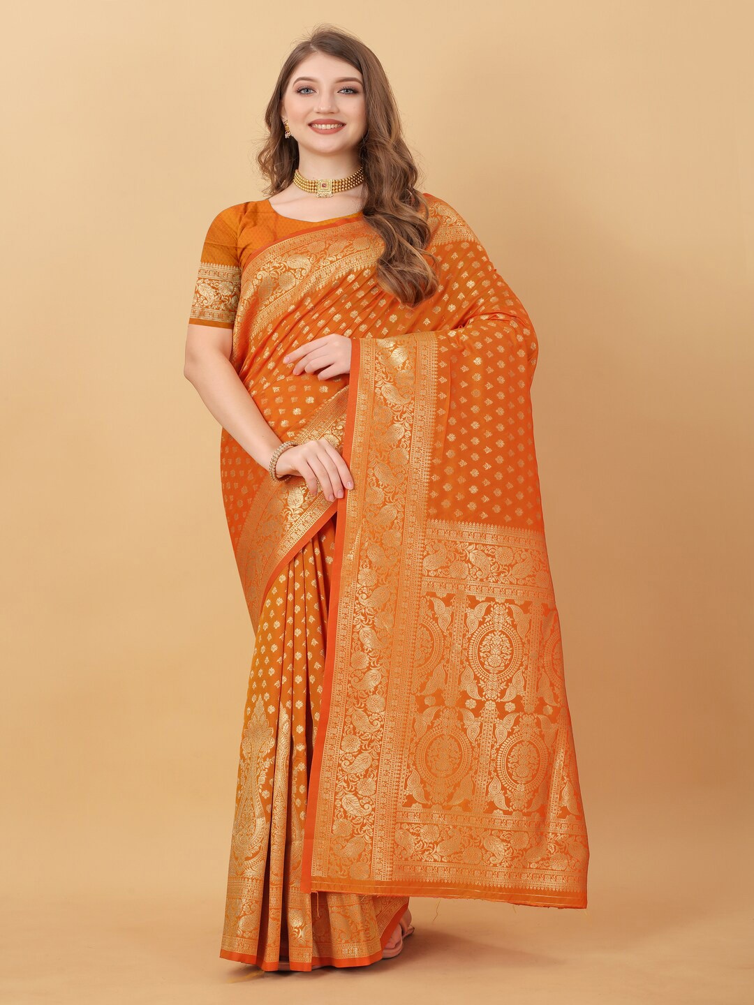 HIRAPARA ENTERPRICE Ethnic Motifs Zari Pure Silk Banarasi Saree, Orange
HIRAPARA ENTERPRICE Ethnic Motifs Zari Pure Silk Banarasi Saree, Orange