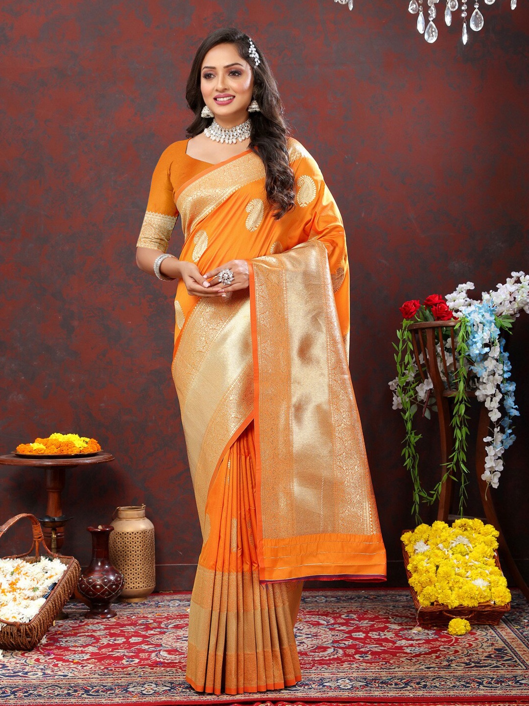 HIRAPARA ENTERPRICE Ethnic Motifs Woven Design Zari Pure Silk Banarasi Saree, Yellow
HIRAPARA ENTERPRICE Ethnic Motifs Woven Design Zari Pure Silk Banarasi Saree, Yellow