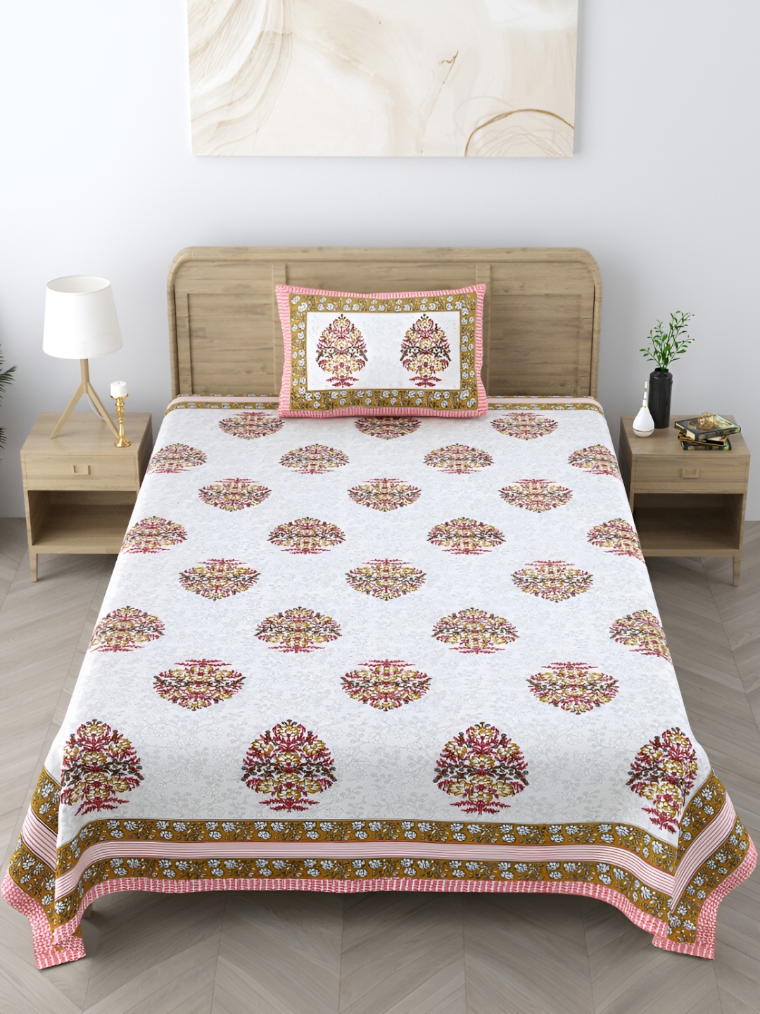 EasyGoods Yellow & White Ethnic Motifs 250 TC Single Cotton Bedsheet with 1 Pillow Cover
EasyGoods Yellow & White Ethnic Motifs 250 TC Single Cotton Bedsheet with 1 Pillow Cover