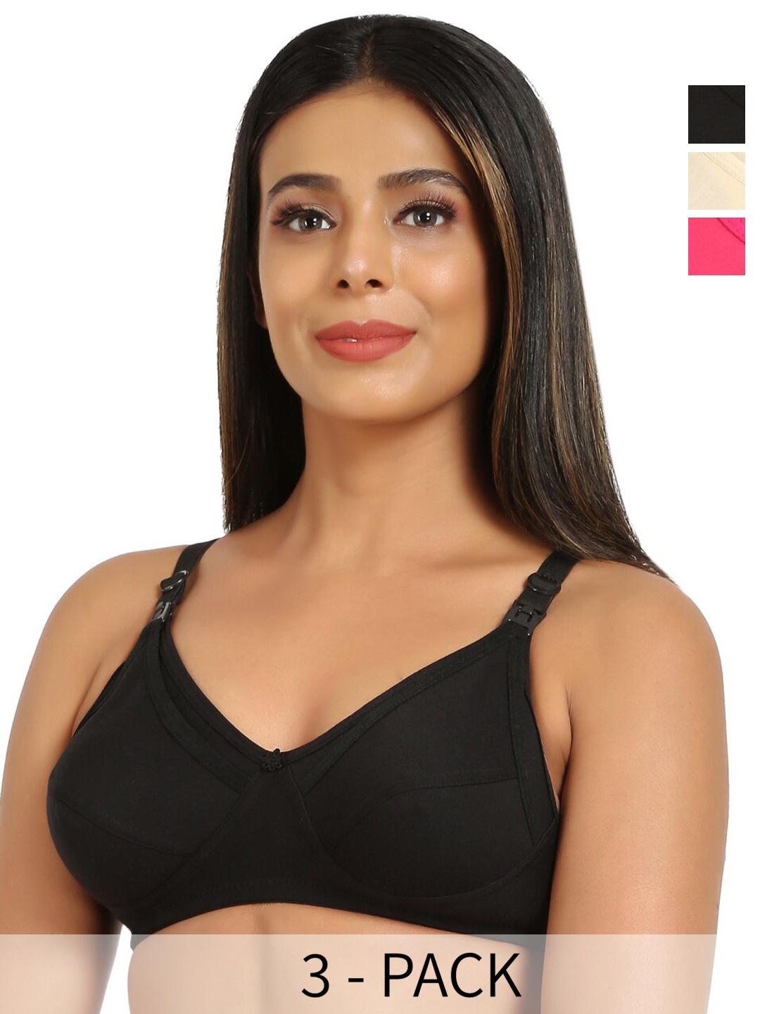 Mine4Nine Pack Of 3 Full Coverage Non Padded Maternity Bra With All Day Comfort, Black
Mine4Nine Pack Of 3 Full Coverage Non Padded Maternity Bra With All Day Comfort, Black